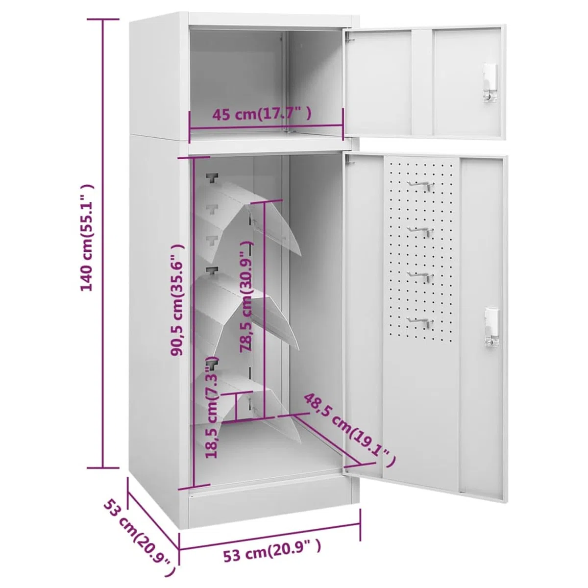 Rantry Sattelschrank Hellgrau 53x53x140 cm Stahl Model339600