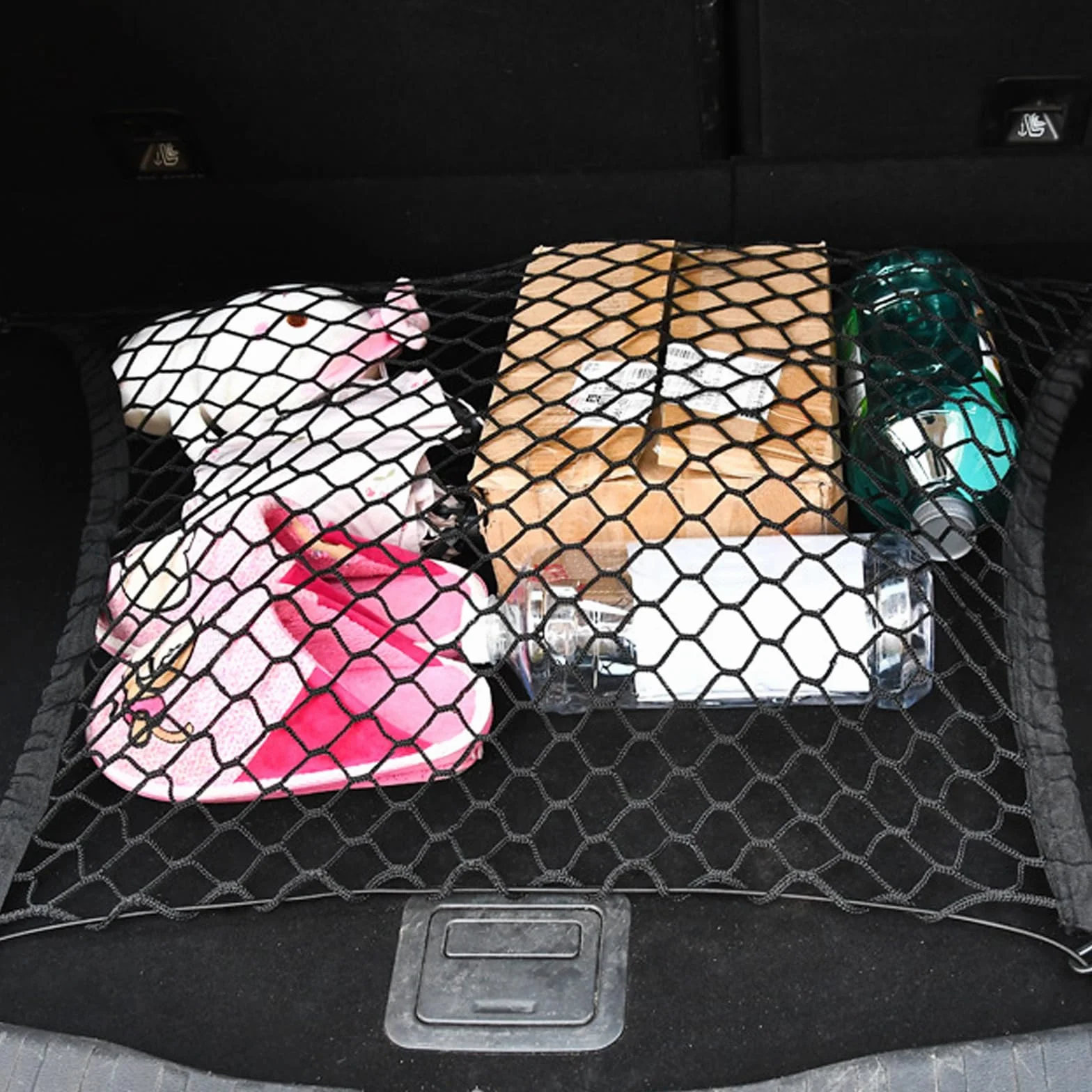 Schutzgitter Auto Barriere Trennnetz: Hundegitter Auto Hundeschutzgitter aus Polypropylen mit 4 Haken, Elastizität Hundegitter für den Kofferraum Doppelschicht Trenngitter Kofferraum Hund 120 x 90cm