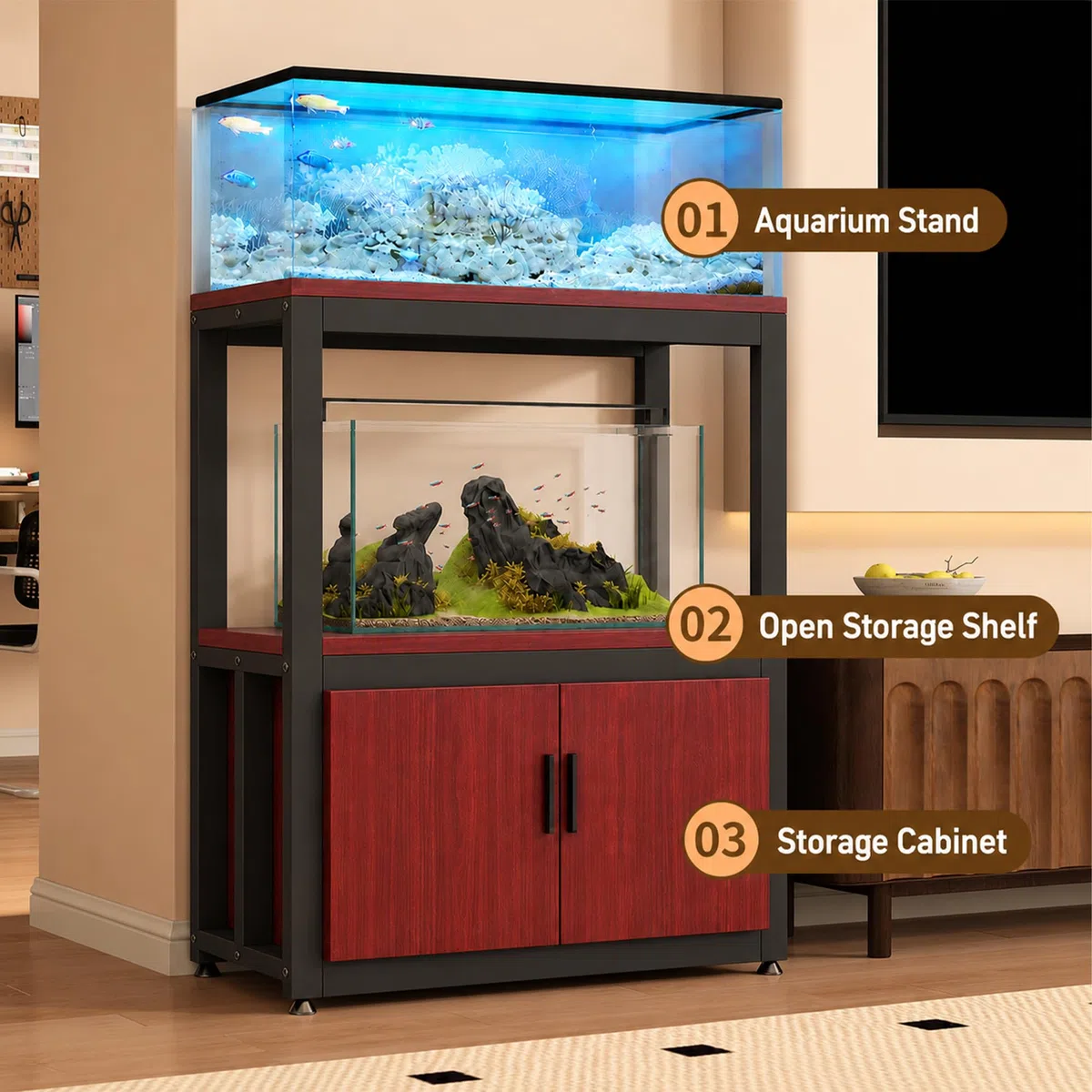 JSWHYBD Aquarienständer 76L ~ 110L, Schwerlast-Aquarienschrank mit Stauraum