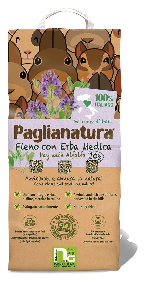 Paglianatura Natürliches Heu mit Alfalfa 1300g — ballaststoff- und proteinreiches Futter für Kaninchen, Nagetiere und Kleintiere