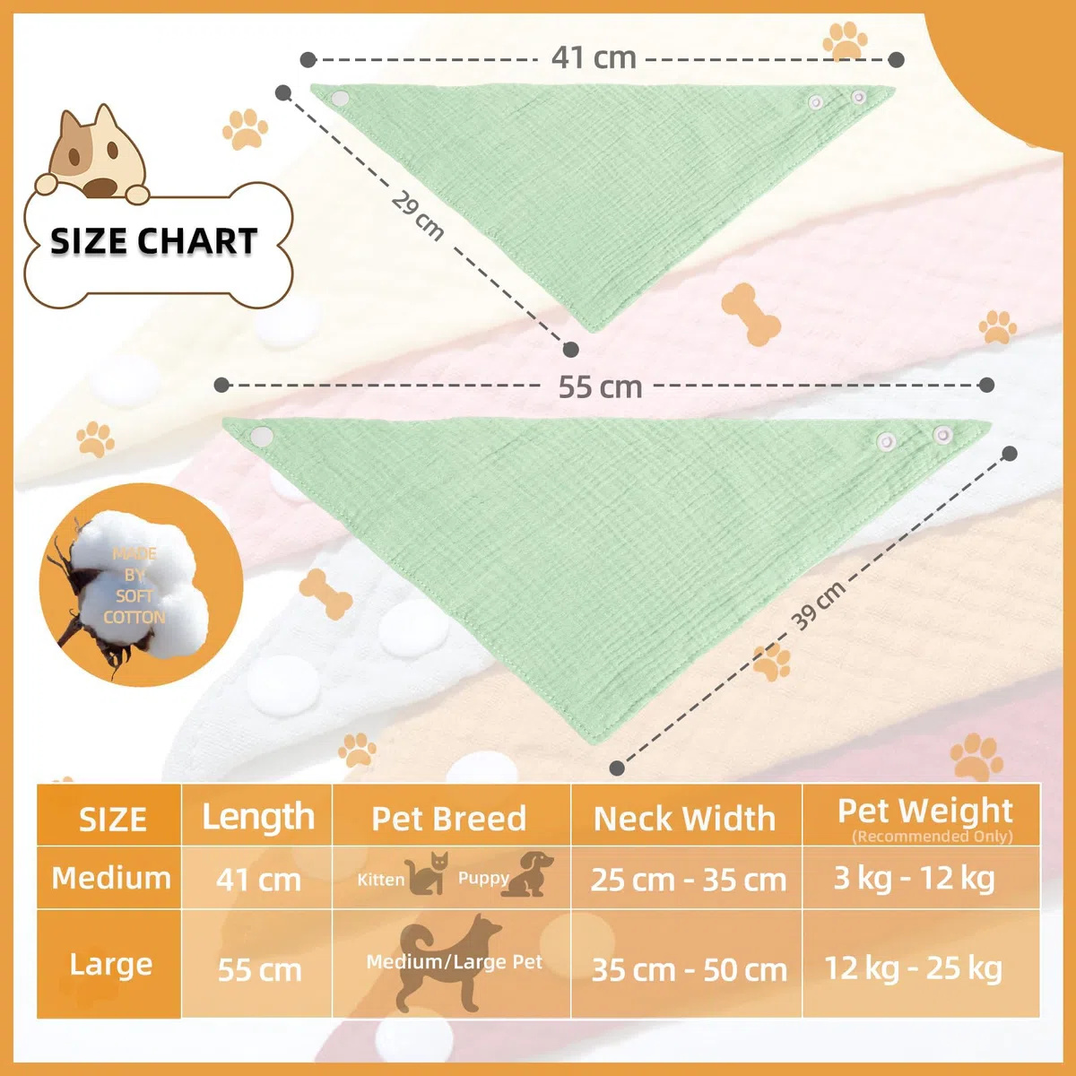 Hunde Bandana für Kleine & Mittelgroße Hunde Verstellbar mit Knopf, Weiches Baumwollmaterial, Einfarbig Erbsengrün, Stylisches Haustier Accessoire,Erbsengrün,L