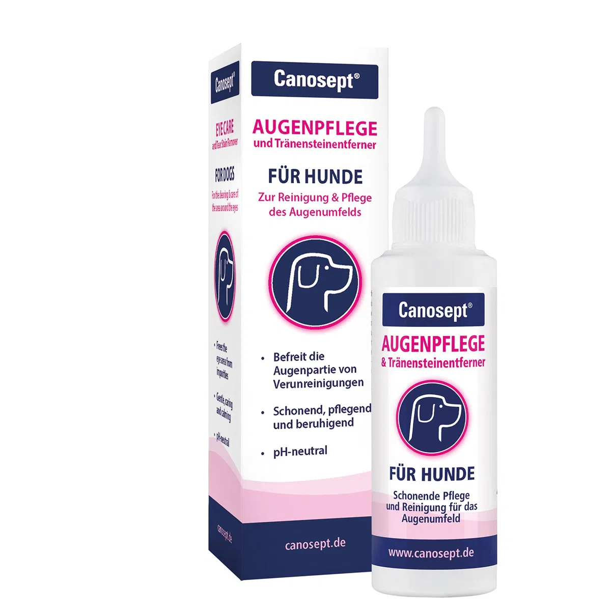 Canosept Augenpflege für Hunde 120ml - Tränenfleckenentferner Hund - Augenpflege Hund + Canosept Augenpflege-Pads für Hunde 100 Stück - Tränenfleckenentferner Hund & Augenpflege Hund