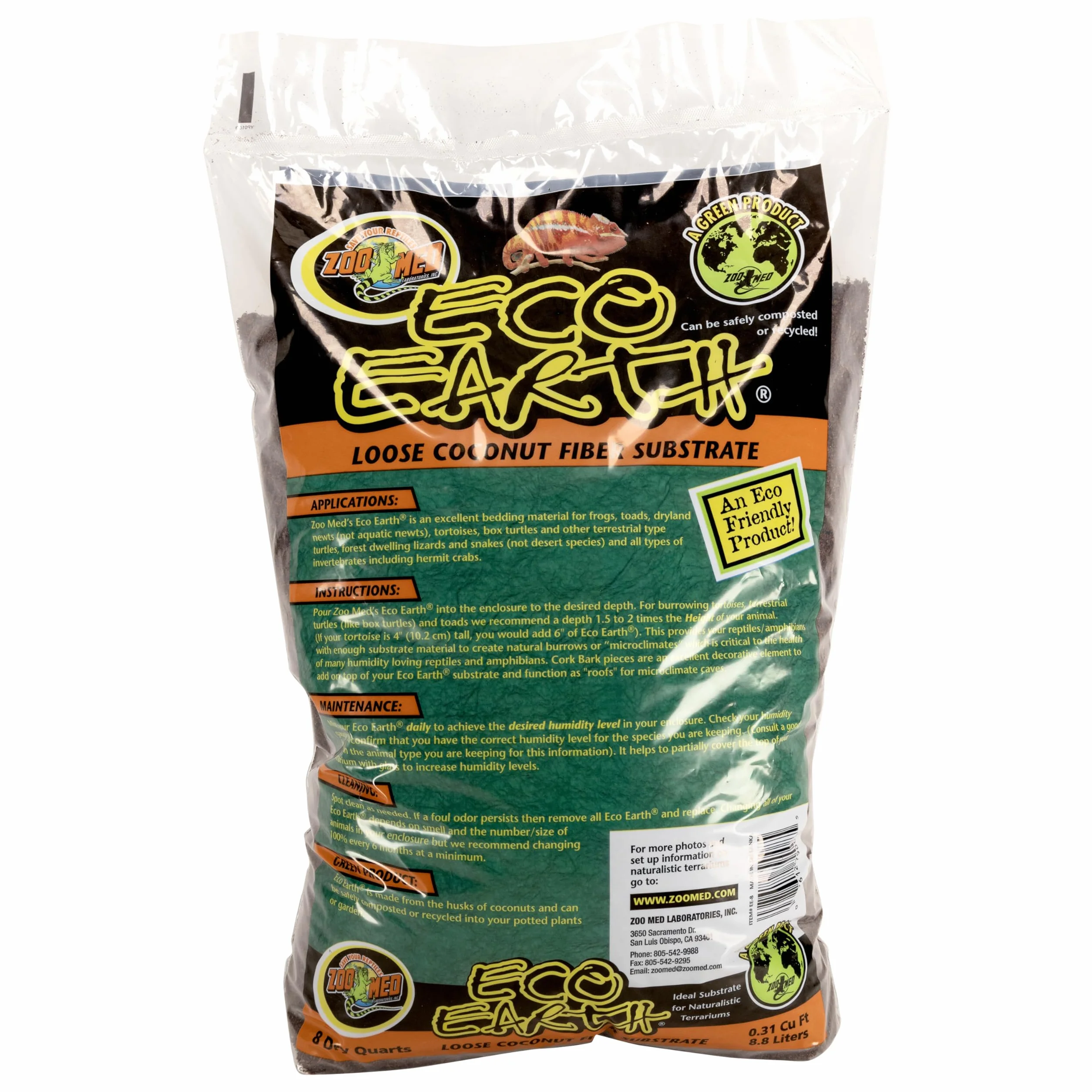 Zoo Med Eco Earth 8,8L Kokosnuss-Bodensubstrat - zur Erhöhung der Luftfeuchtigkeit im Terrarium | Für Reptilien, Amphibien, Kleintiere, Insekten, Terrarien