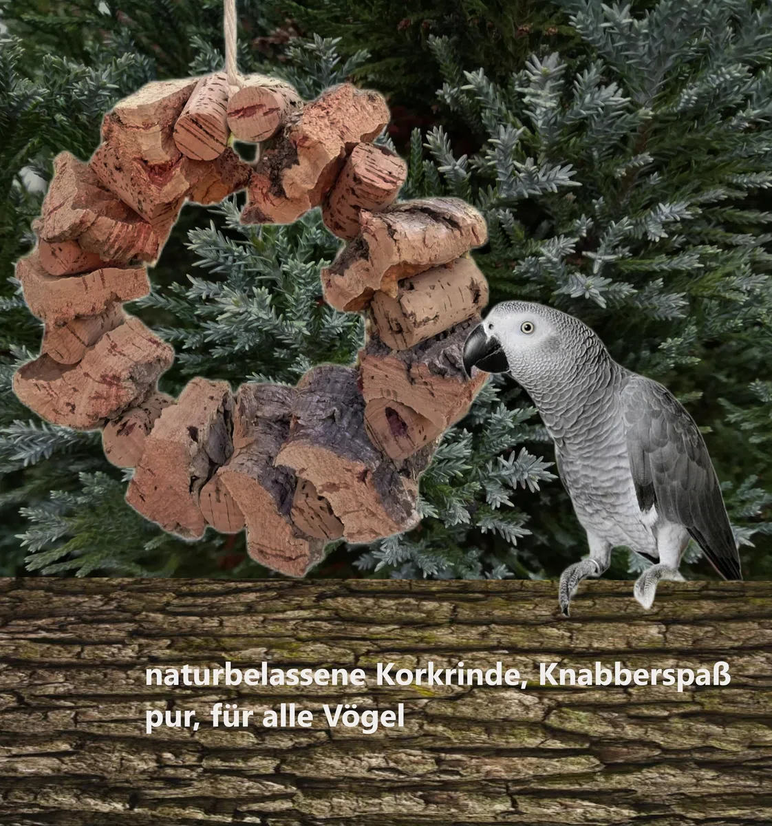 Vogelschaukel, großer Korkring mit viel Korkrinde zum schaukeln und knabbern für alle Vögel