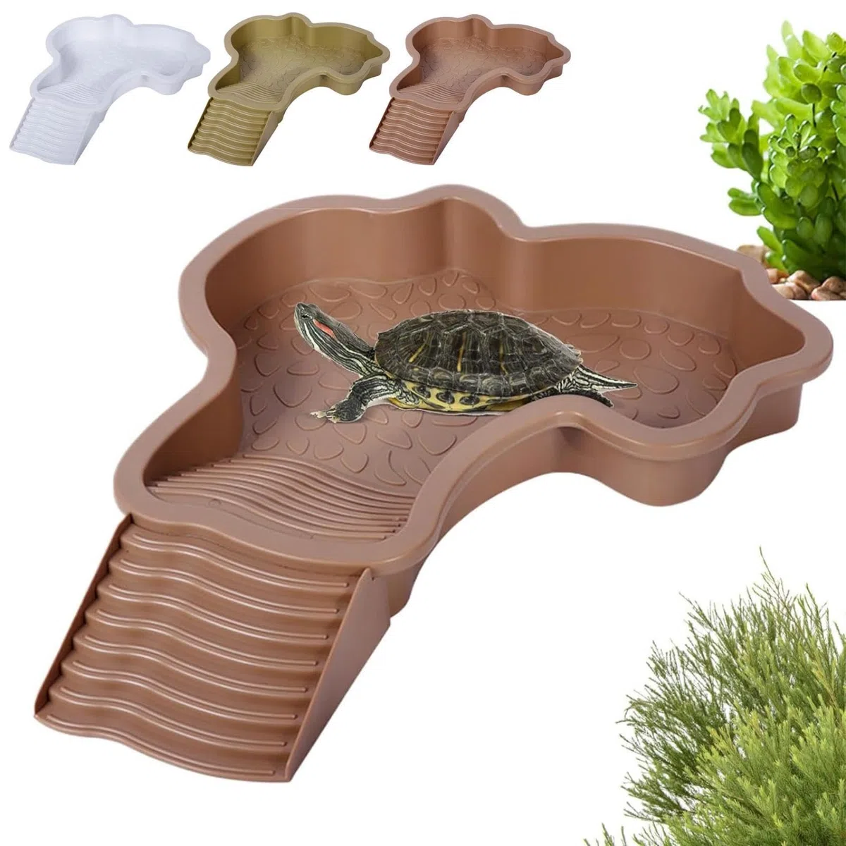 Schildkröten-Badebecken,Haustierbadewanne,mit Anti-Rutsch-Rampe,Großer Raum und Leicht zu Reinigen,Geeignet zum Füttern,Baden und Sonnenbaden für eine Vielzahl von Reptilien (Braunrot)