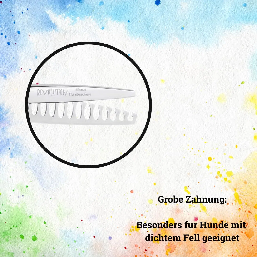 EHASO Hundeschere Modellierschere Revolution Zahnung einseitig Profi Fellschere für Hunde | 17 cm gerade | 14 zahnig, grob | Hochwertige Hundescheren direkt aus Solingen | Langlebig und hochwertig