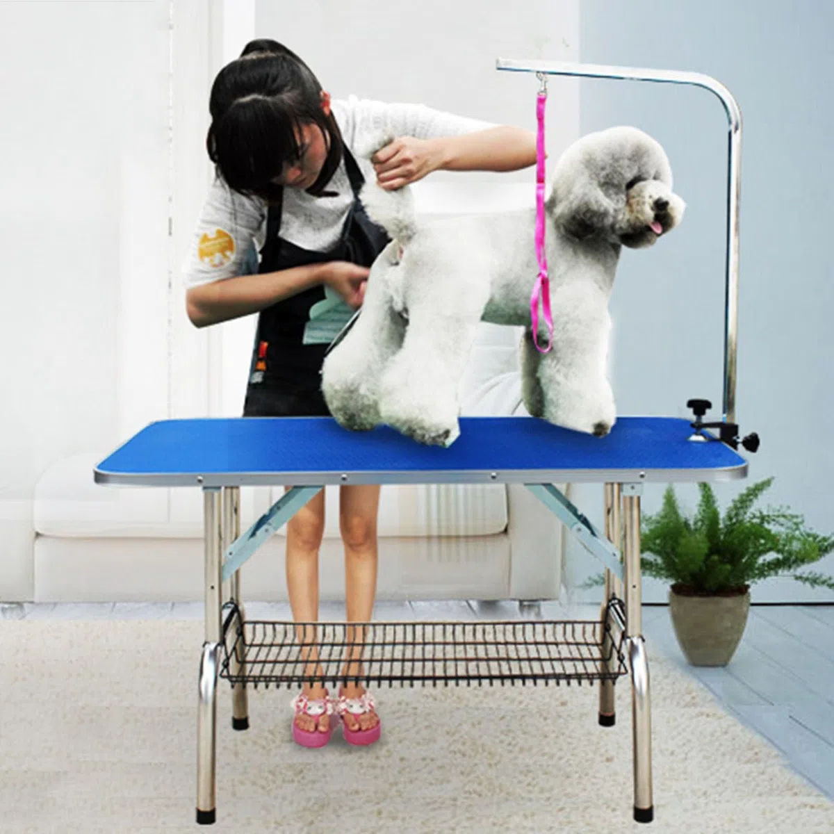 Haustierpflegetisch für Hunde zu Hause, professionelle Hundetrimm-/Badestation mit verstellbarem Arm/Schlinge, 32 38 46 Zoll hoher Katzenkosmetikständer, maximale Kapazität bis zu 330 Pfund (Größe:
