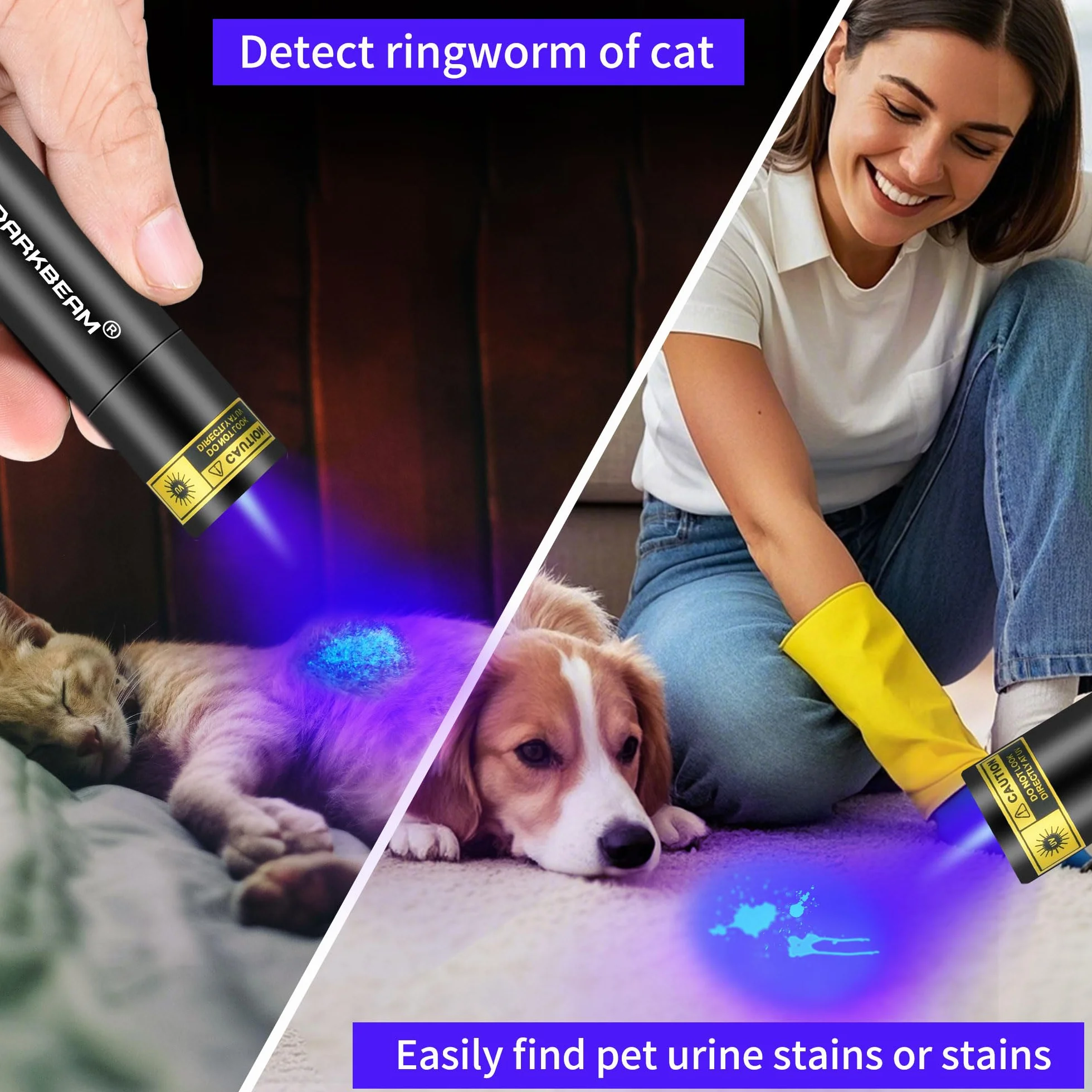DARKBEAM 365nm UV Taschenlampe Mini Schwarzlicht – Wiederaufladbare USB-starke UV LED Taschenlampen, tragbare Woods-Lampe, Detektor für Aushärtung des Harzes, Bernstein Lampe, Heimtierurindetektoren