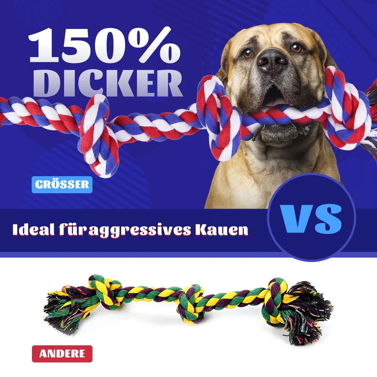 XL Hundespielzeug aus Seil (extrem langlebig und stark) für große und mittelgroße Hunde – extra großes Hundespielzeug für aggressive Kauer – Hundeball (5 Stück)
