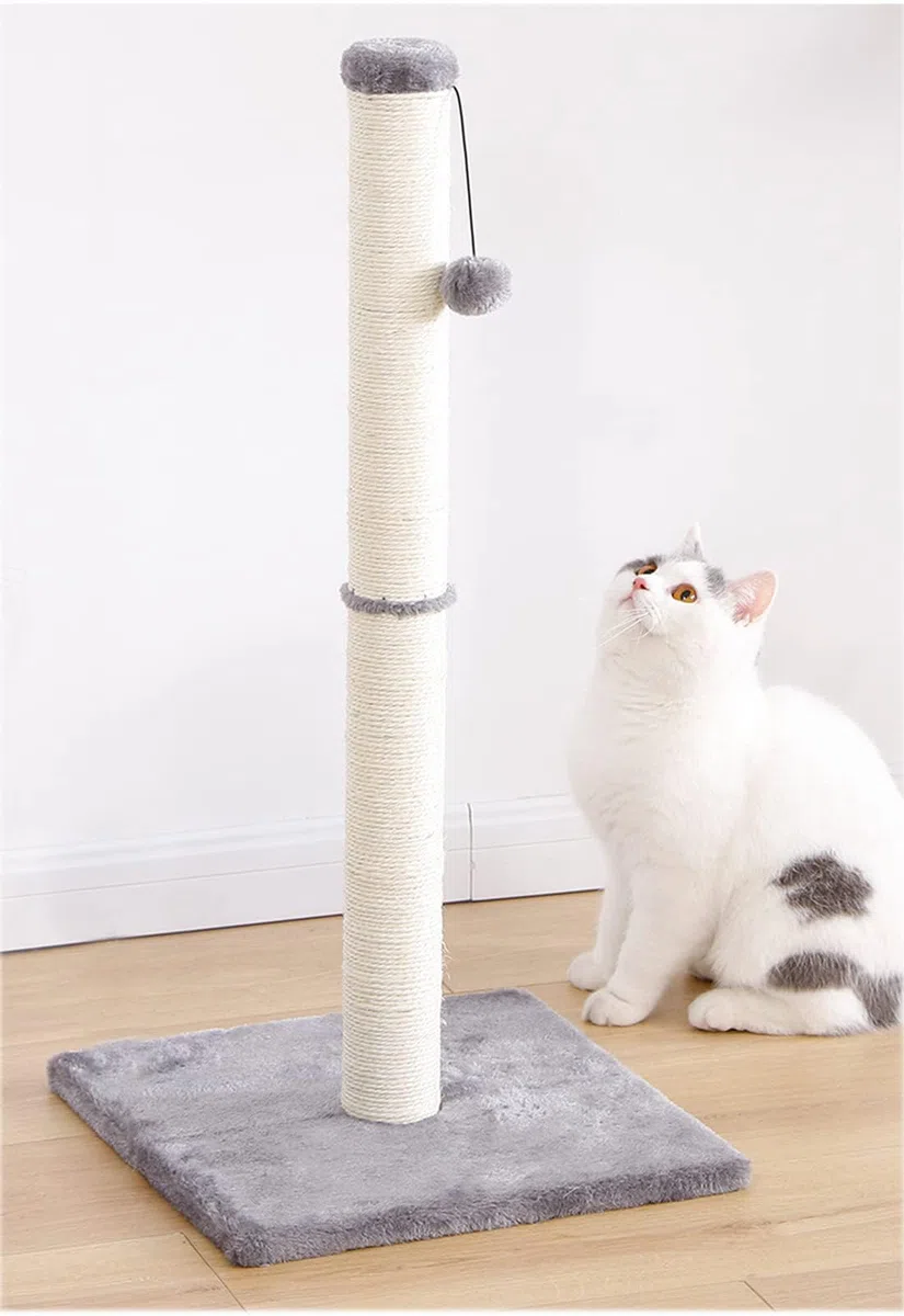 Kratzsäule für Katzen,Kratzbaum für Katzen 80cm Kratzsäule XXL Natural Sisal Seil Pole mit hängendem Ball, weicher Plüsch,Scratching Post