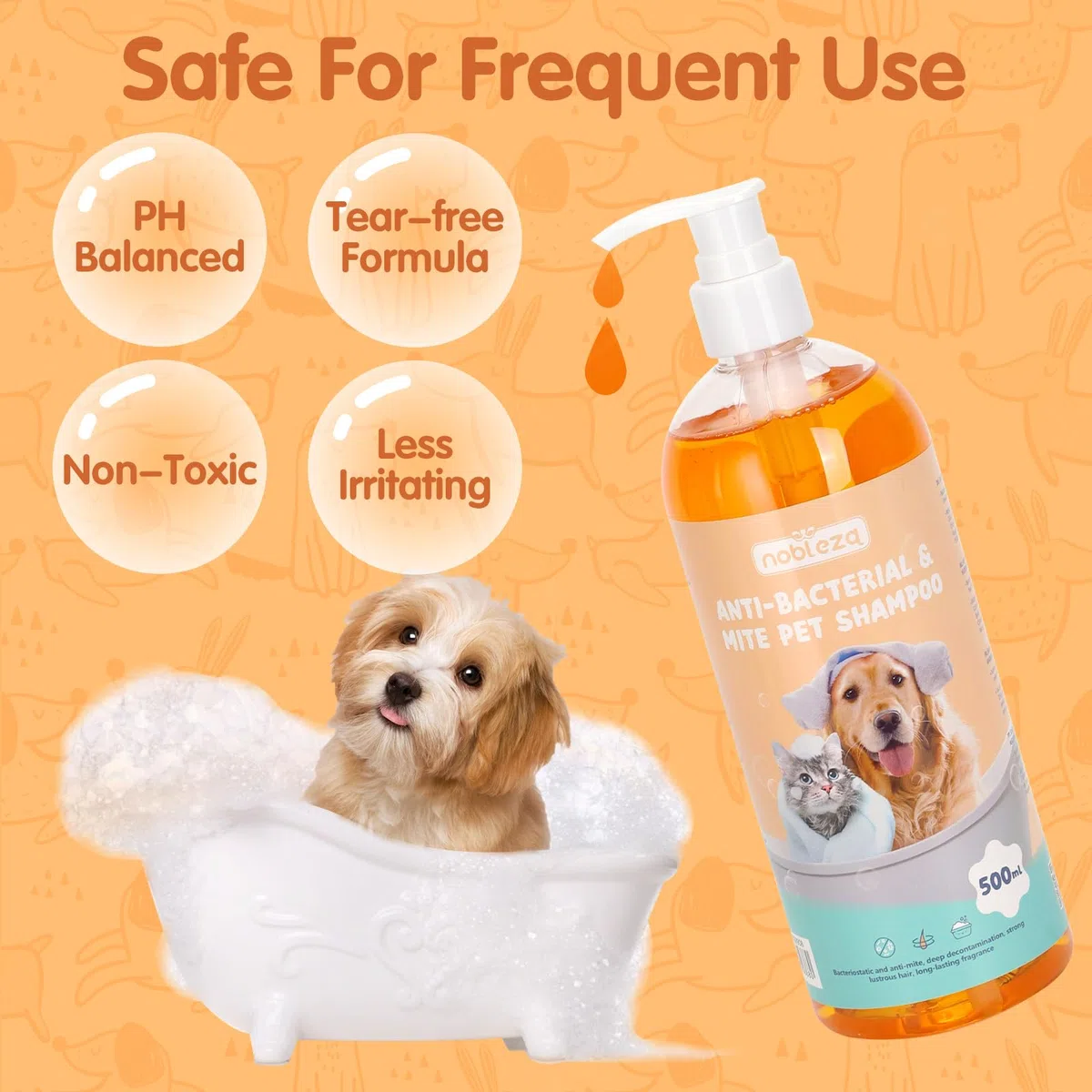 Nobleza Hundeshampoo gegen Juckreiz Milben Pilz Floh,Mit Natürlicher Extrakt,Rückfettendes Sensitive-Shampoo Katze, Anti-Bakteriell, Lindert Hautreizungen,auch für Welpen und Kätzchen (500ml)