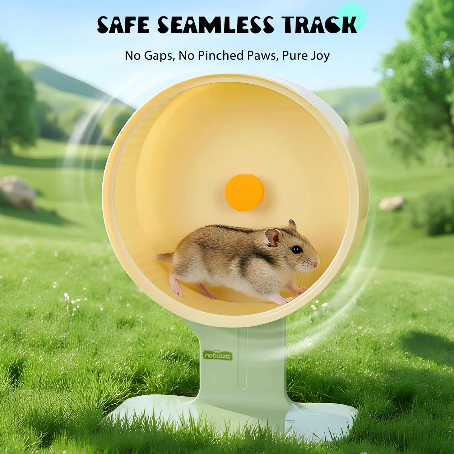 Nobleza Hamsterrad 22cm Leise, Laufrad Hamster Höhenverstellbar für Zwerghamster Goldhamster Rennmäuse, Geräuschloses Nagerspielzeug & Hamsterzubehör mit Stabiler Basis & Nahtloser Laufbahn, Grün/Gelb