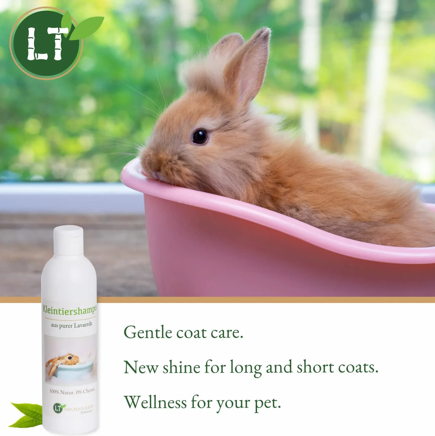 Kaninchenshampoo | Bio | Chemie- und seifenfrei | hypoallergen | gegen Juckreiz | mit original marokkanischer Lavaerde | 250ml | für Kurz- und Langfell