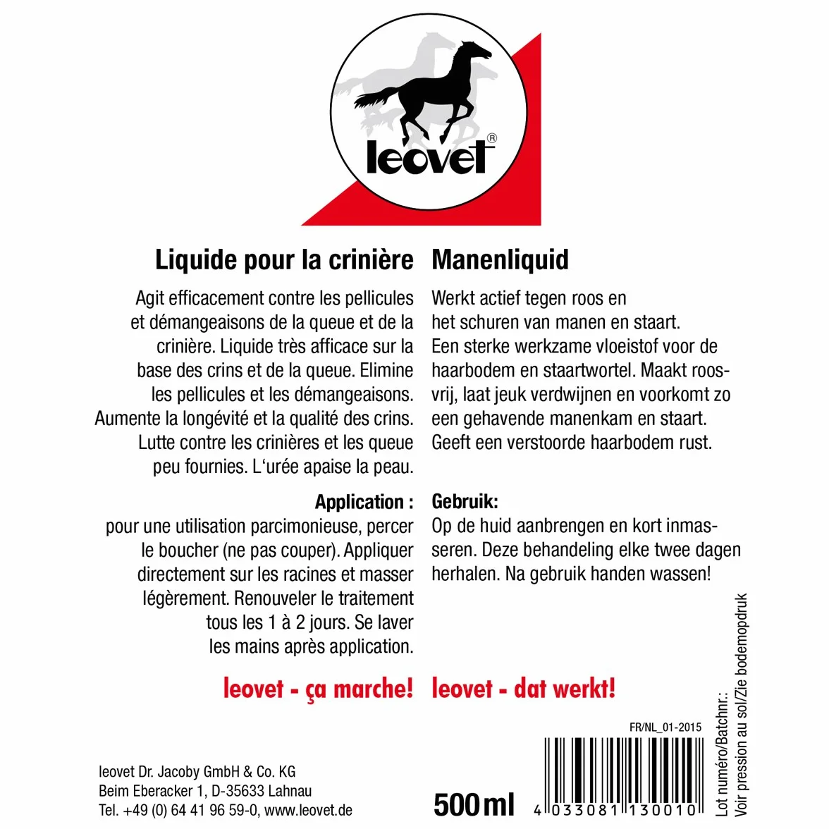 LEOVET Mähnenliquid für Pferde | 500 ml | Ergänzungsprodukt für die Haarpflege | Mit Harnstoff und Bio-Schwefelfluid | Sparsame Tropf-Flasche für gezielte eine Anwendung