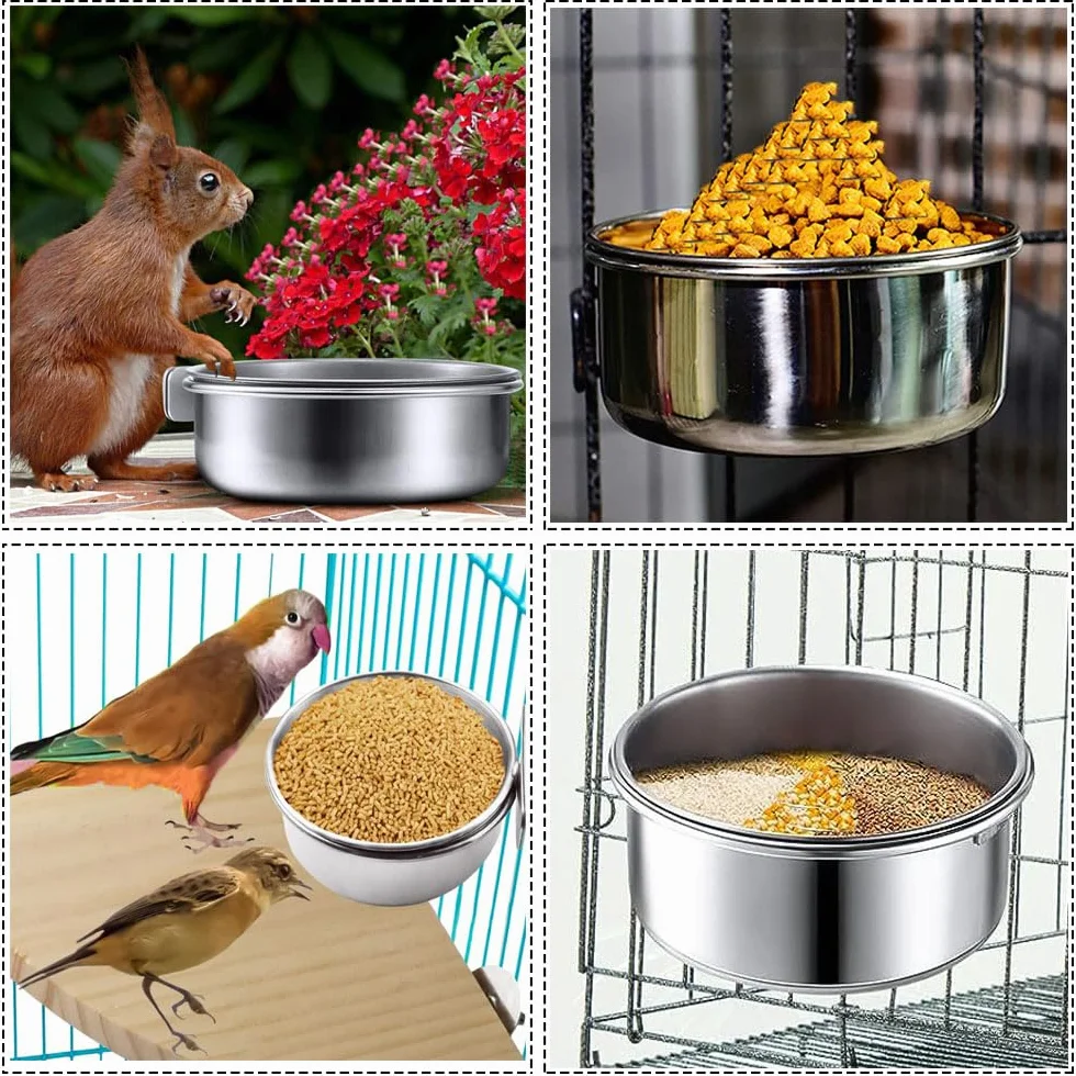4 Stücke Edelstahl Vogelnapf Futter Schüssel Futternapf, 10x4.5cm Wasserschale, Futternapf Fütterungsbecher zum Aufhängen Käfig-Futterstation für Samen für Vogel Papageien,Vogelkäfig Zubehör