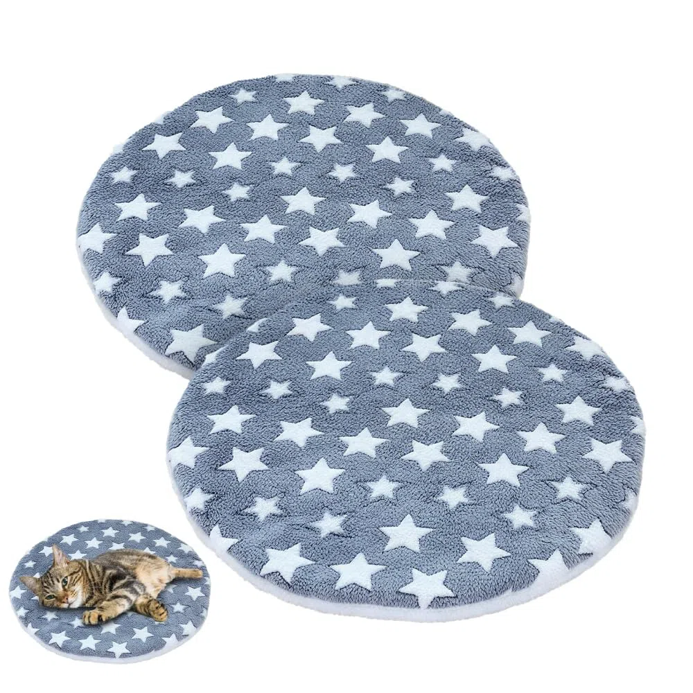 DONGKER Katzen Liegematte, 2 Stuck 40cm Rund Doppelseitiges Katzendecken, Waschbar Flauschiges Kuschelbett Bettmatte aus Korallenvlies für Katze Kleine Hunde