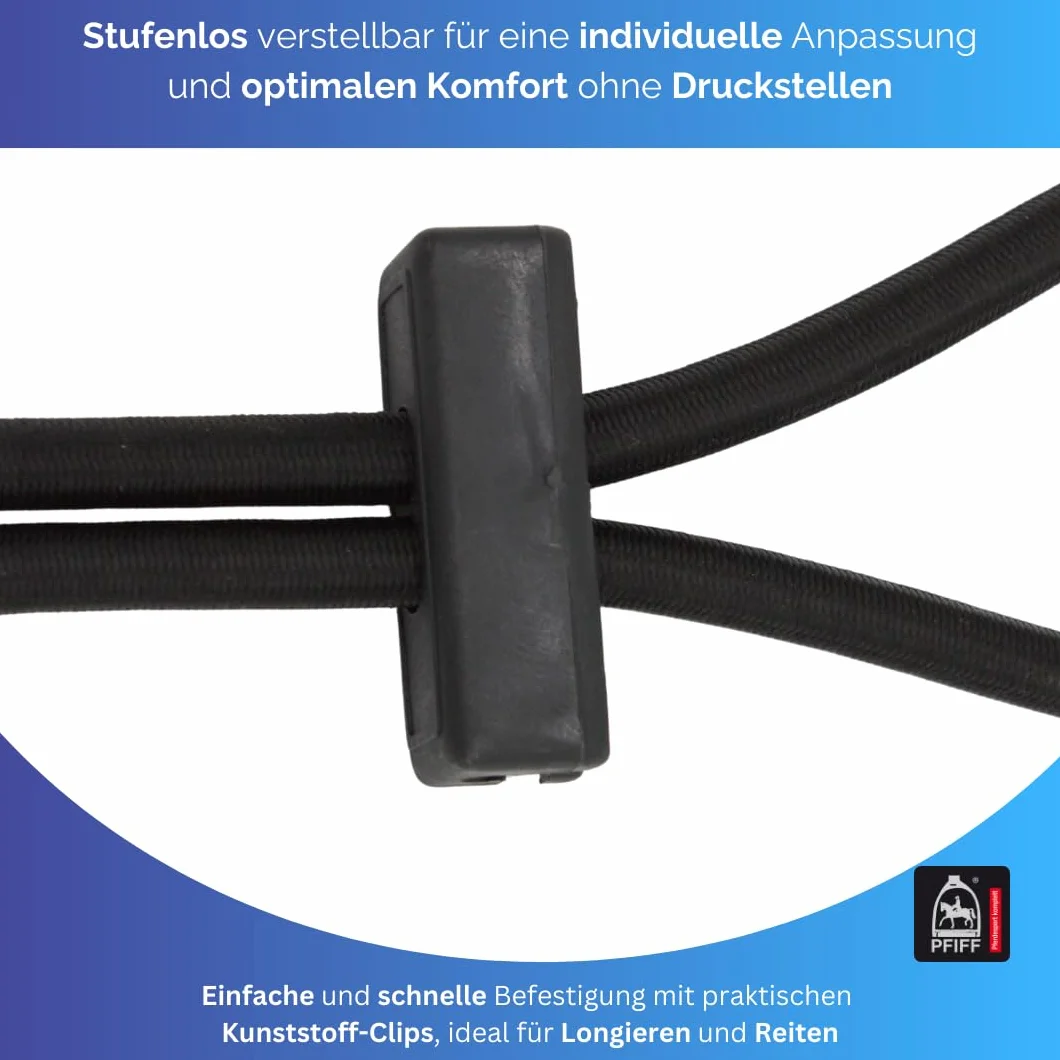 PFIFF 103118 Halsverlängerer, Hilfszügel zur Haltungskorrektur, elastisches Chambon, verlängerung des Halses, Verbesserung von Hals- und Genickbeschwerden, 3,4m, Schwarz, Full