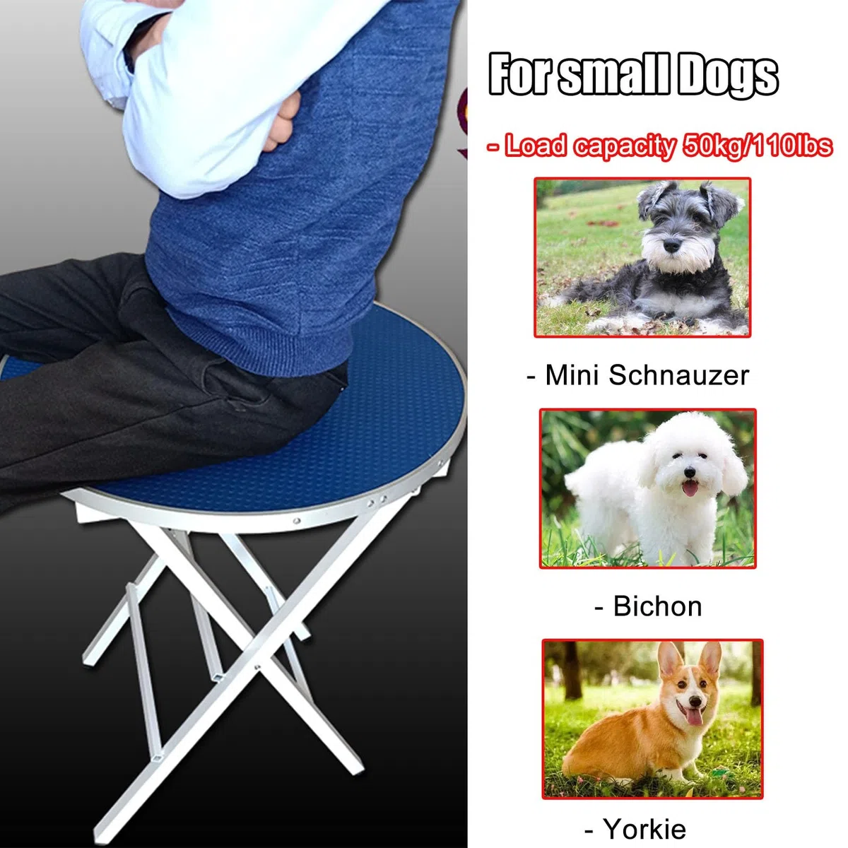 32-Zoll-Rundpflegetisch für Hunde zu Hause, zusammenklappbare Haustier-Trimmstation mit Klemme/Schlinge zum Trocknen Kleiner Haustiere, Bürsten und Schneiden, Katzen-Trocknungstisch, maximale Kapazi
