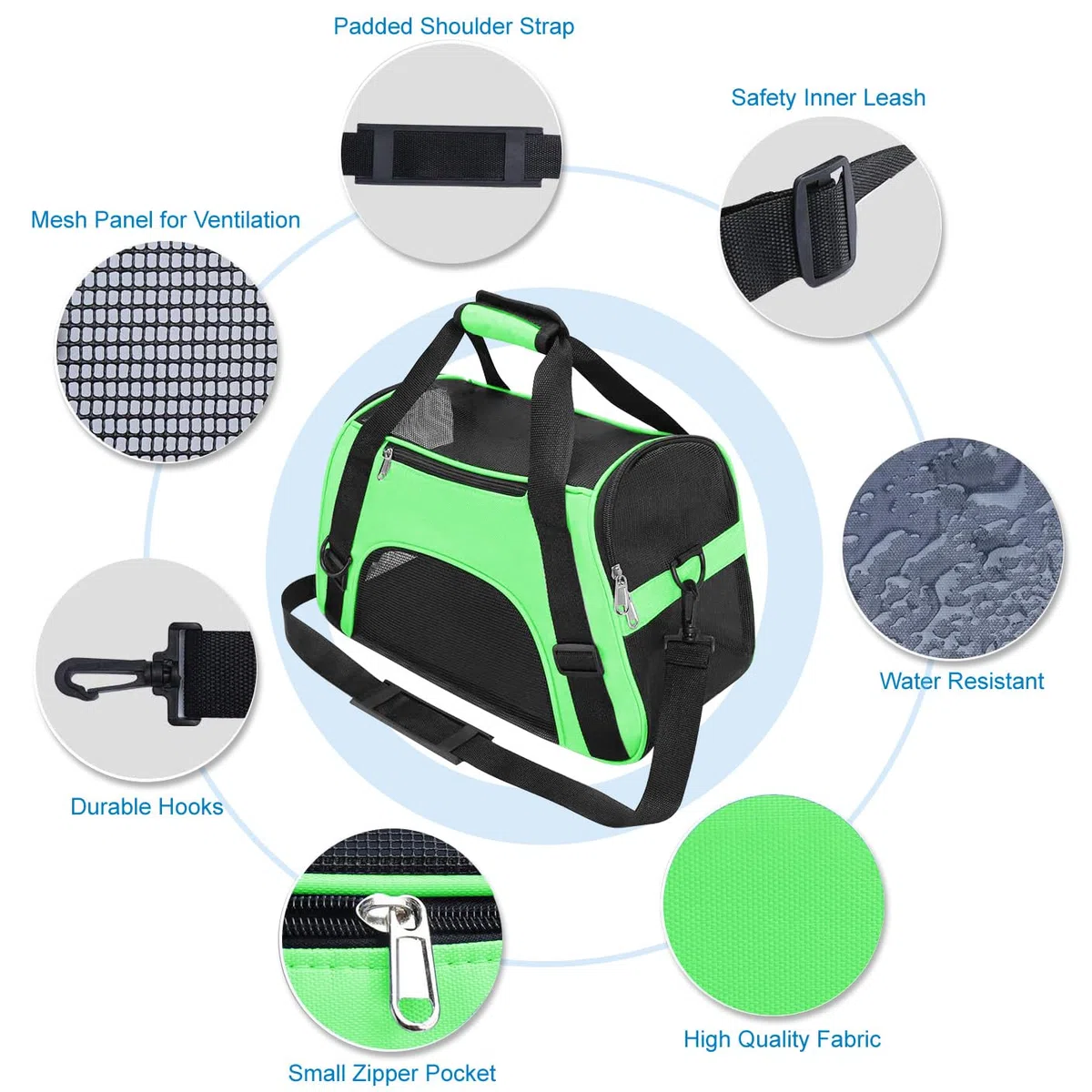 Haustier Reise Tragetasche für Katze Hund Kaninchen Hamster, Flugzeug Genehmigt Weich Seitlich Tragbare Haustier Tasche mit Schultergurt (M - 47x27x28 cm for Max 5KG Pet, Grün)