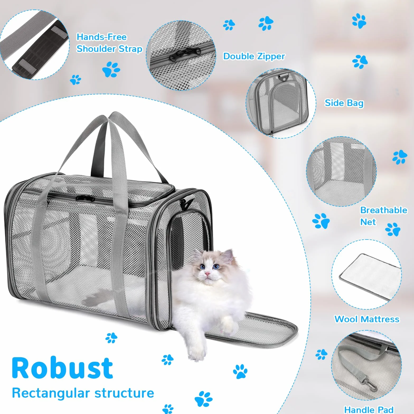 Katzentragetasche, Transporttasche für Katze Hund, Hundetransportbox Hundebox Faltbar, Katzentransportbox mit Tasche & Griffen, Transportbox für Kleine Hund Katze, Zug, Reisen(42x26x29cm)