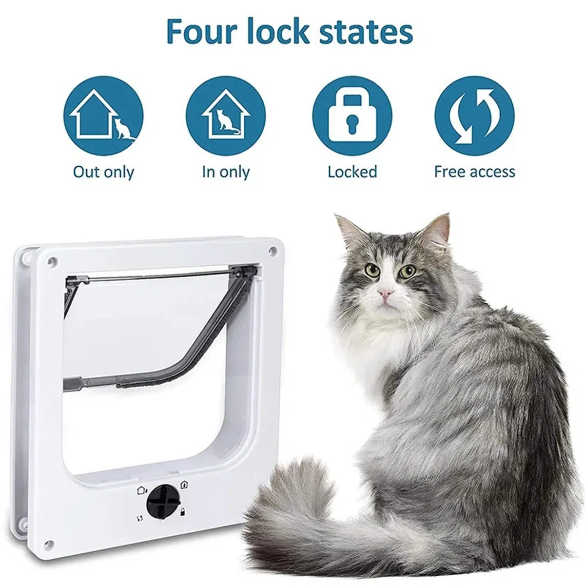 Katzenklappe Tür 4-Wege-Sicherheitsschloss ABS-Kunststoff Hund Katzen Haustiere Smart Retractable Anti Pet Supplies(White,XL)