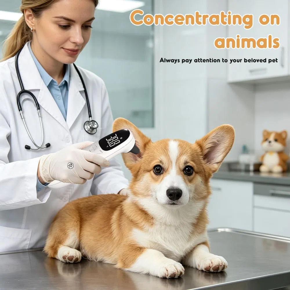 Ohrthermometer Hund, Fieberthermometer Hund Katze mit LED Anzeige, 12,8 * 3,9 cm Tragbares Ohrthermometer für Hunde, Katzen, Kühe, Ferd und Tiere, Schnelle Und Genaue