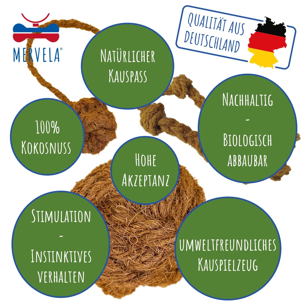 Kauseil aus 100% Kokosnuss-Wolle für Hunde – Natürliches, biologisches Kauspielzeug, Zahnpflege & Langlebig – Für alle Hundegrößen geeignet (Small (2X30cm))