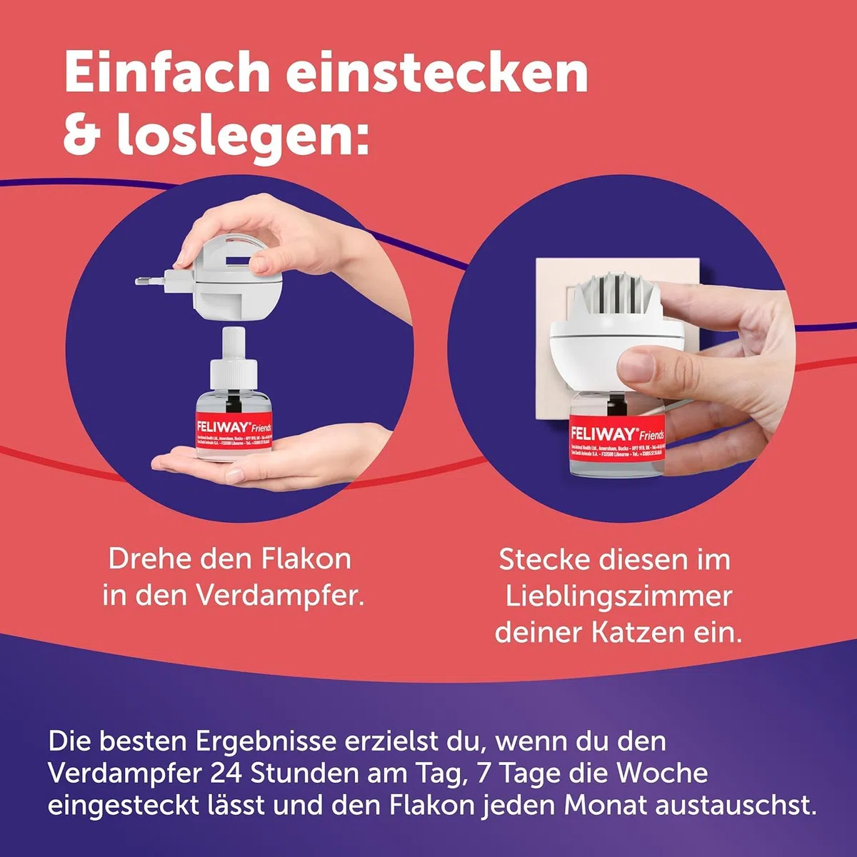 FELIWAY Friends | 60 Tage Wirkung | Pheromone für Katzen | Verdampfer für die Steckdose + 2x 48ml Flakon | Diffuser gegen Stress, für mehr Harmonie | von Tierärzten empfohlen, klinisch getestet