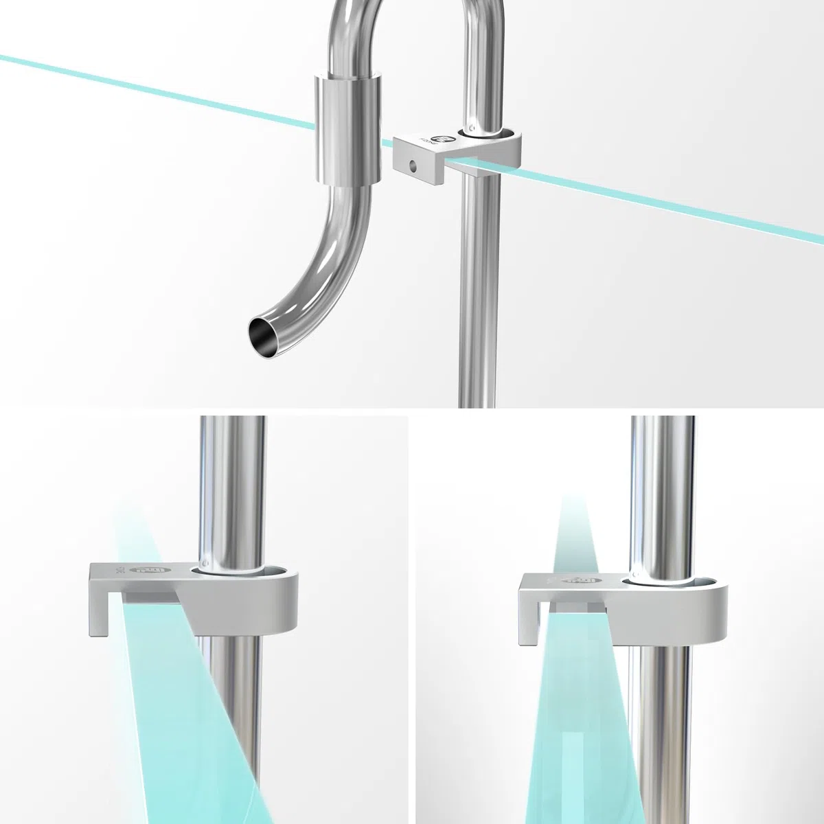FZONE Mini-Aquarium-Befestigungsklemme, Halterung aus Aluminiumlegierung für randlose Aquarien, Befestigung von Wasserrohren mit Anti-Überlauf-Kartenschlitz für Aquarium-Einlass- und Auslassrohre