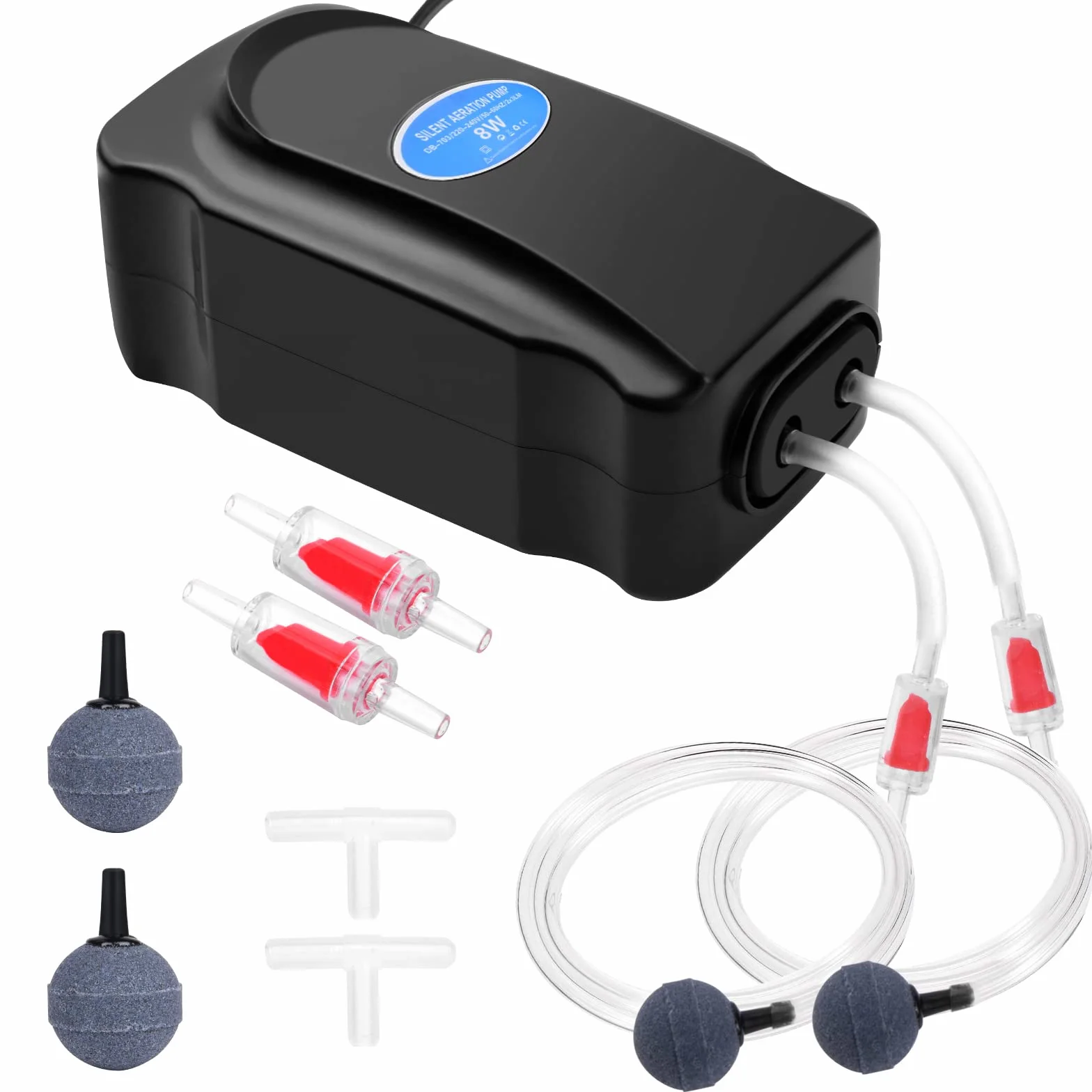 Flintronic Aquarium Luftpumpe, Leise Sauerstoffpumpe mit Rückschlagventil, Luftpumpen Kit mit Silikonschlauch, Luftstein und T-Stecker, Mini-Aquarienluftpumpe für 5-300L Fish Tank