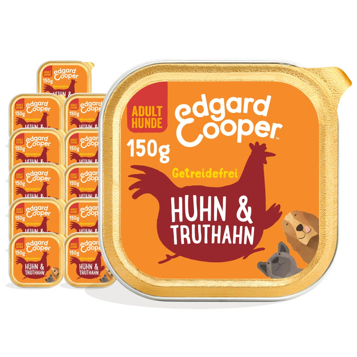 Edgard & Cooper Nassfutter für Hunde, (Huhn & Truthahn, 150g x 11), Getreidefrei, natürliche Zutaten und frisches Fleisch, voller essentieller Aminosäuren