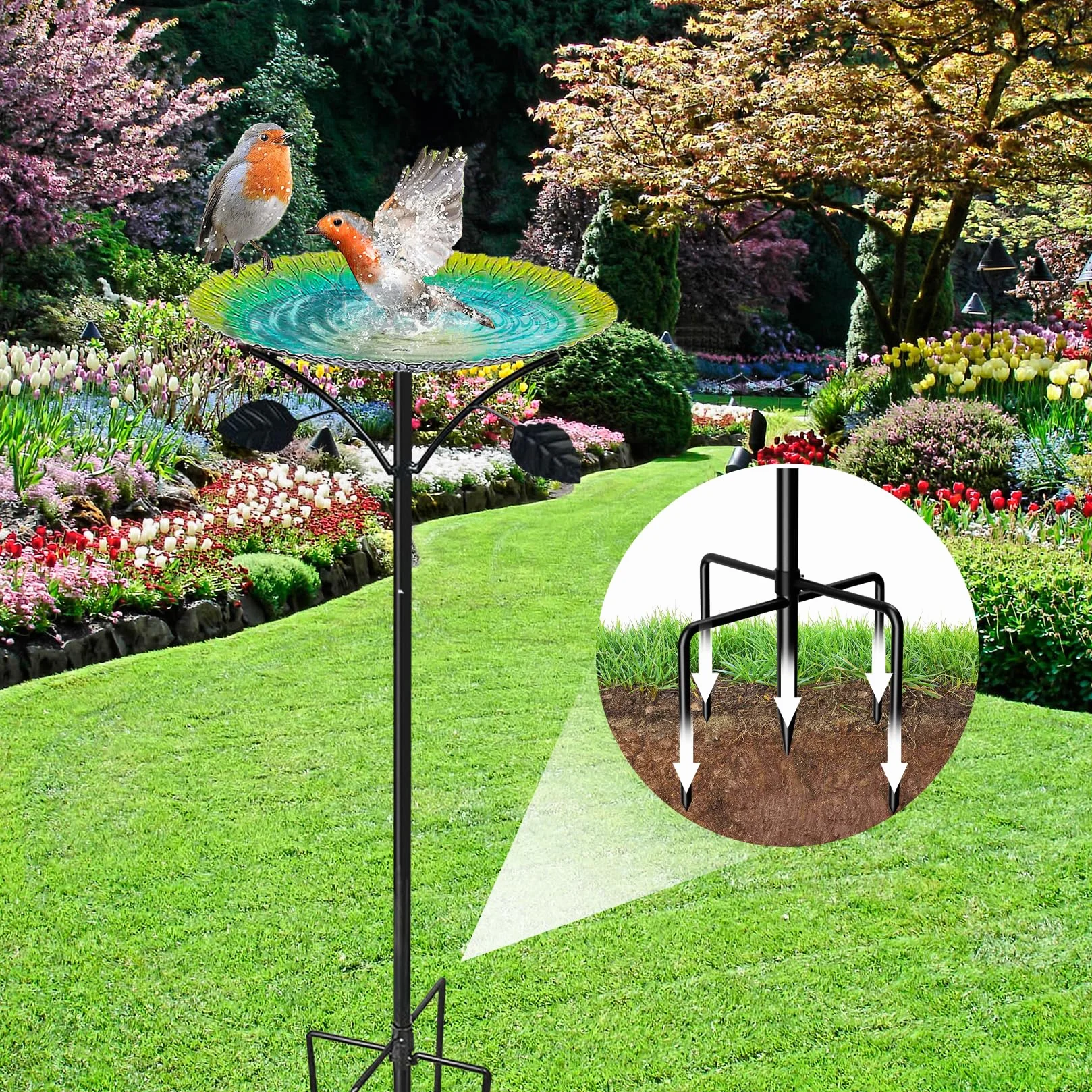 Vogeltränke Stehend Groß 24.5*83cm Vogelbad Garten Stehend, Metall Wassertränke für Vögel