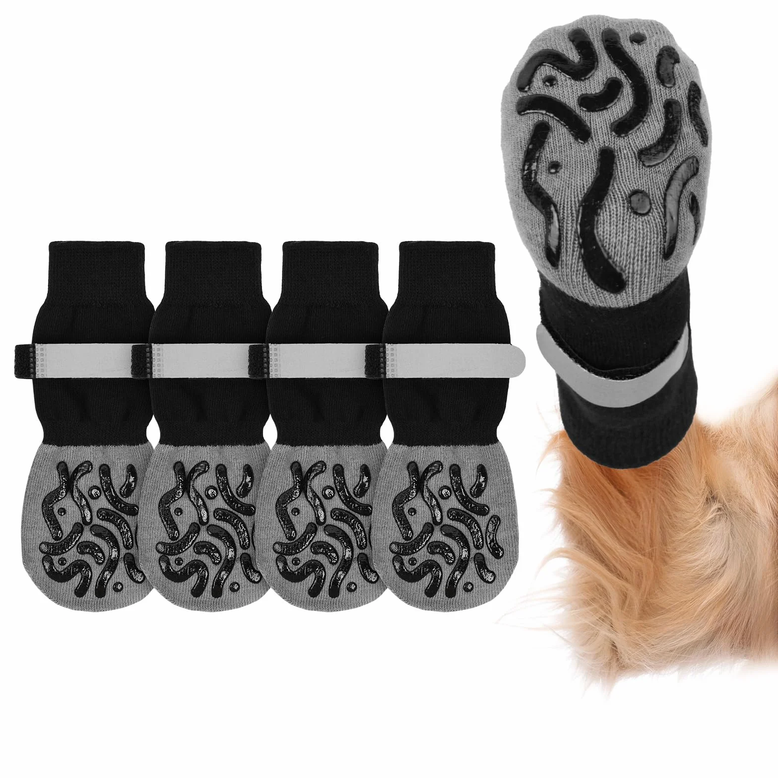 Hundesocken Anti Rutsch, 2 Paar Anti-Rutsch Socken für Hunde, mit Verstellbaren Riemen Haustierpfoten Schutz, Hundesocken für Hunde Pfotenschutz im Innenbereich im Freien, M