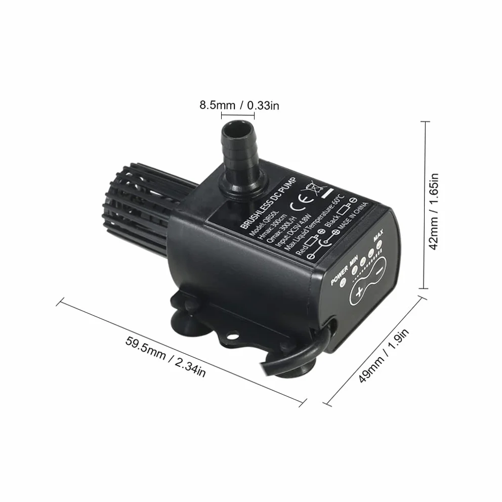 Decdeal 4.8W USB Tauchpumpe Aquariumpumpe Förderpumpe Brunnenpumpe mit Fluss-Einstellung 300L/H, Max Höhe 3 Meter, Inkl. Filter