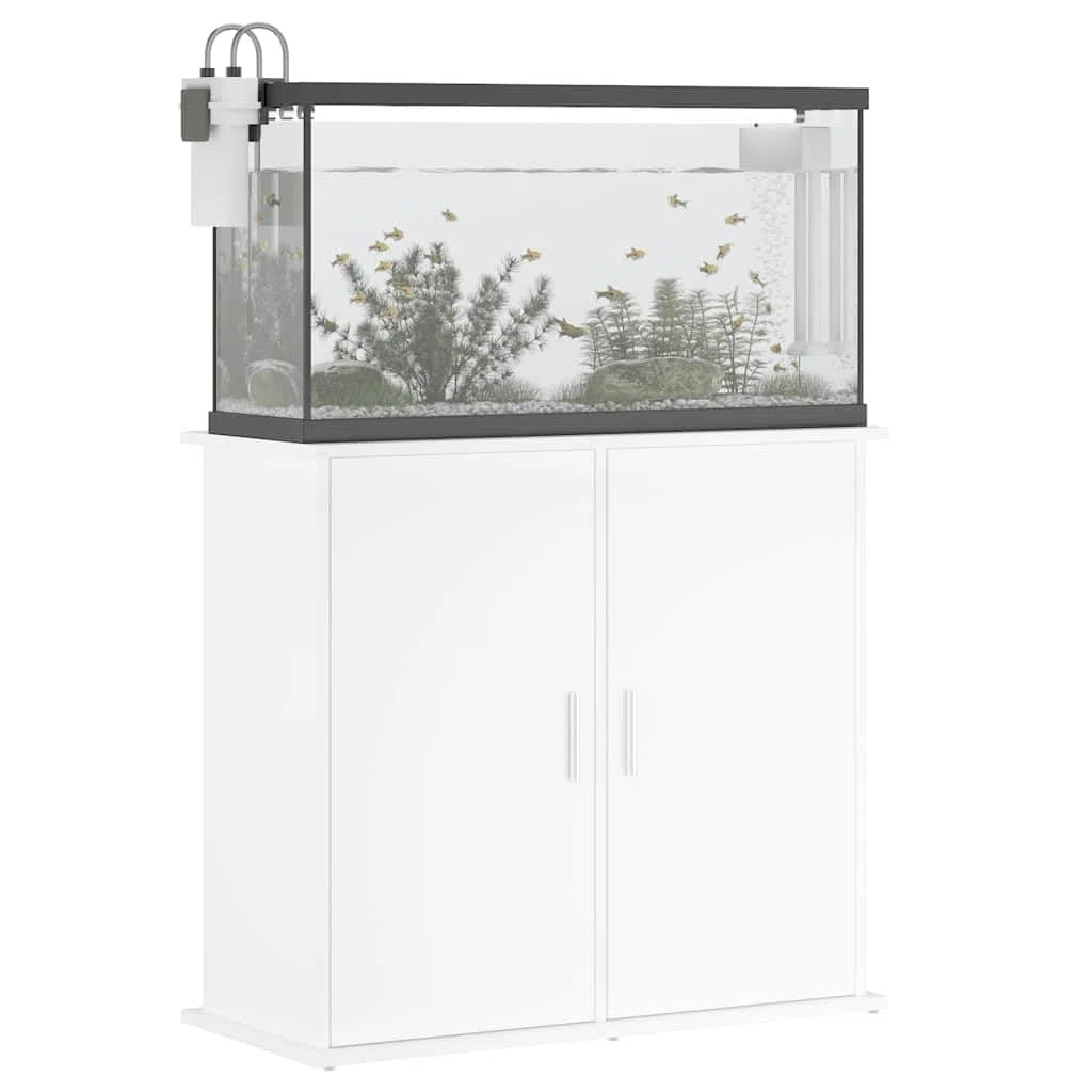 Aquariumständer Weiß 81x36x73 cm Holzwerkstoff mit 4 Türen, Aquariumschrank für Fischfutter und Zubehör, stabiles Aquariumregal