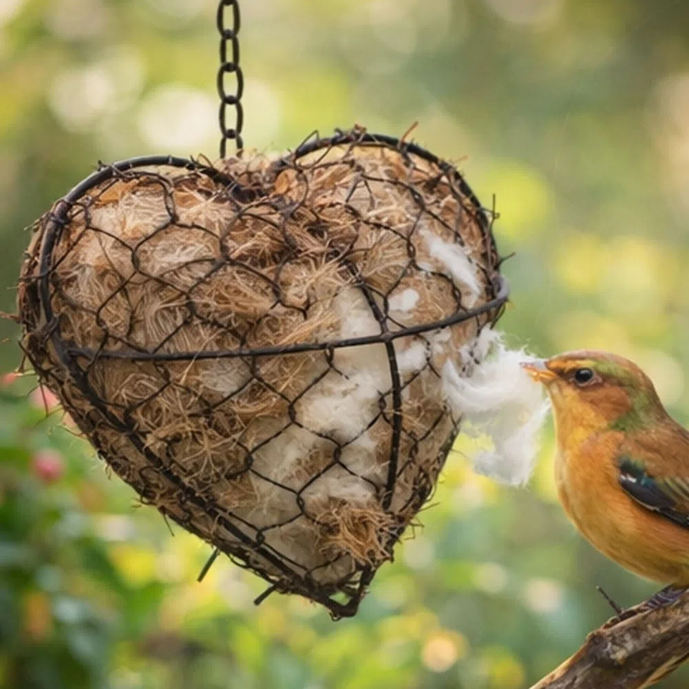 Wollherz für Vögel, Zupfherz Alpakawolle-Spender, Nachfüllbarer Nistmaterialhalter, Natürlich Weich Nestbauhilfe, Bietet Unterschlupf Nistmaterial Für Vögel Im Winter, Garten (1pcs)