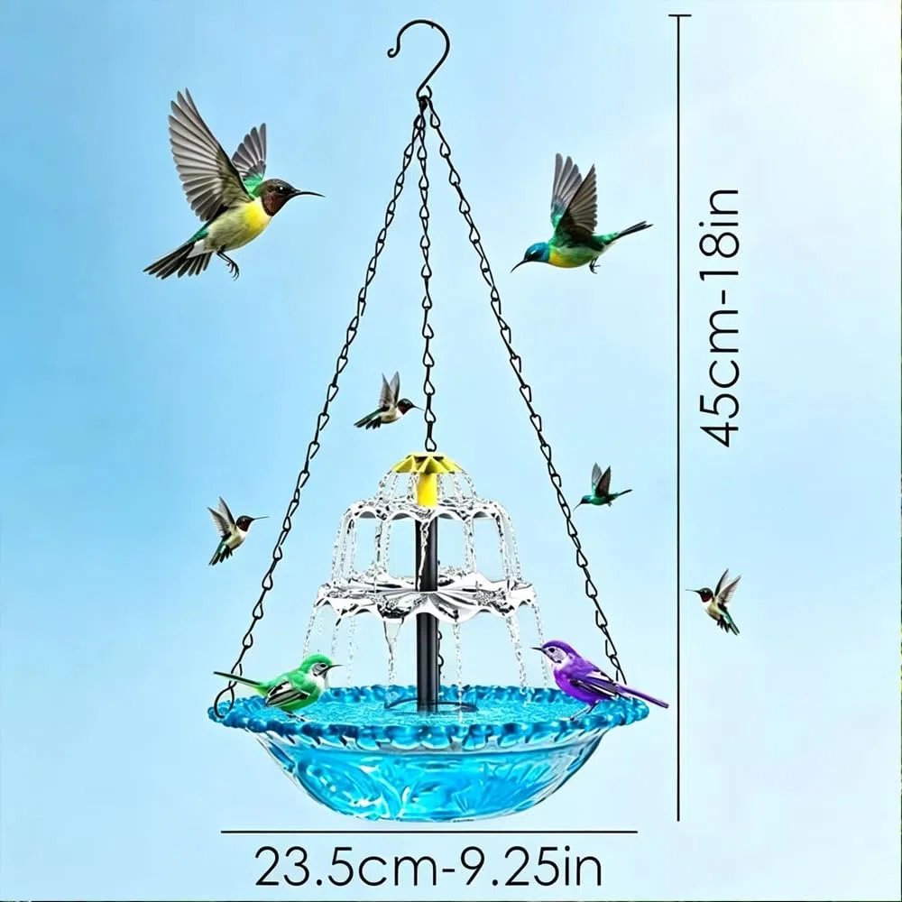 Vogeltränke Hängend mit Solarbrunnen, Wassertränke für Vögel mit Springbrunnen, 3 Stufig Vogeltränke zum Aufhängen, Solar Springbrunnen Vogelbad mit Fließendem Wasser, für Garten Hof Terrasse, Außen