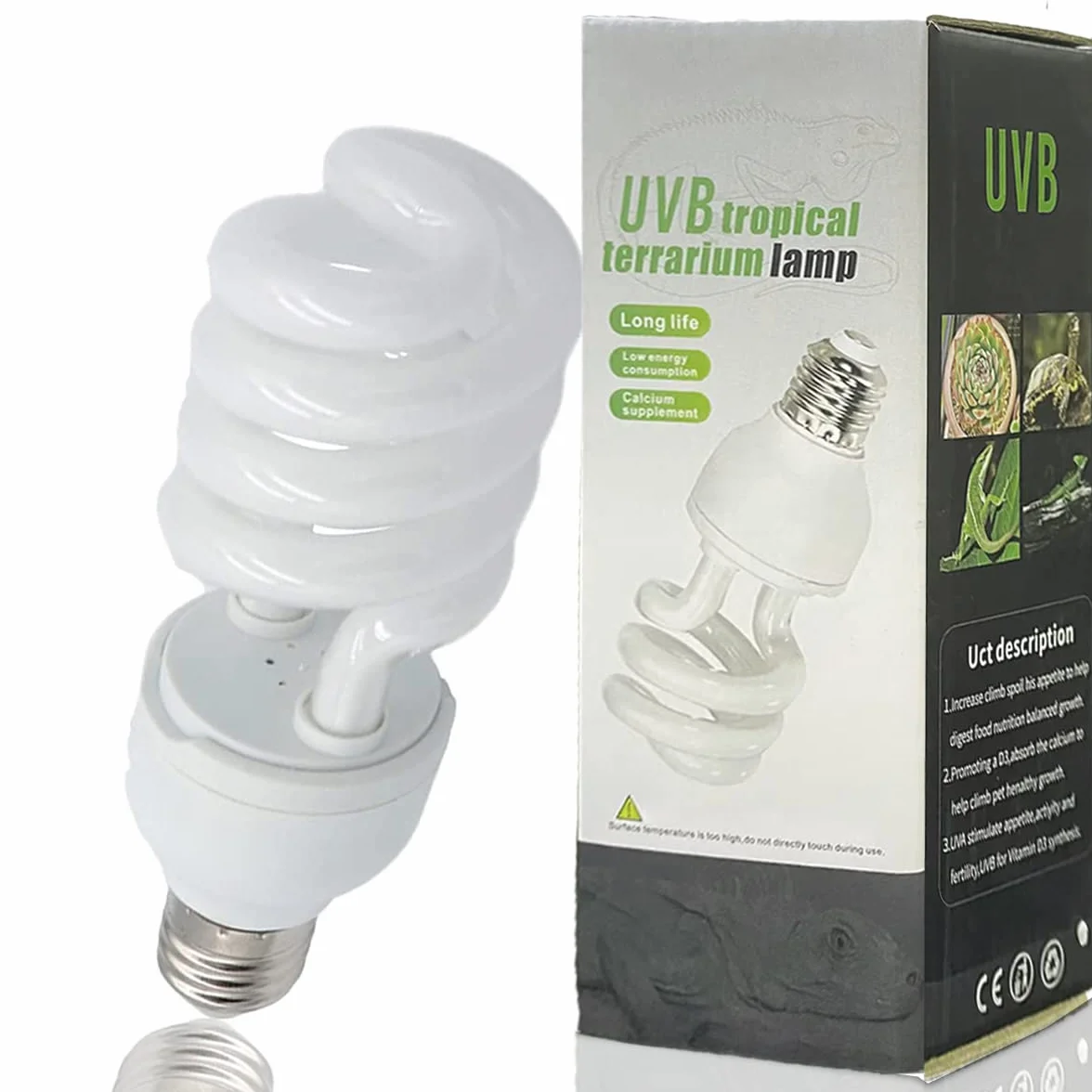 UVB-Lampen für Reptilien 5.0 Turtle Glühbirne für Wasserschildkröten Tropical Terrarium Lamps Energiesparende Kalziumergänzung für tropische Regenwald-Amphibien-Schlangenechse (UVB5.0 26W)