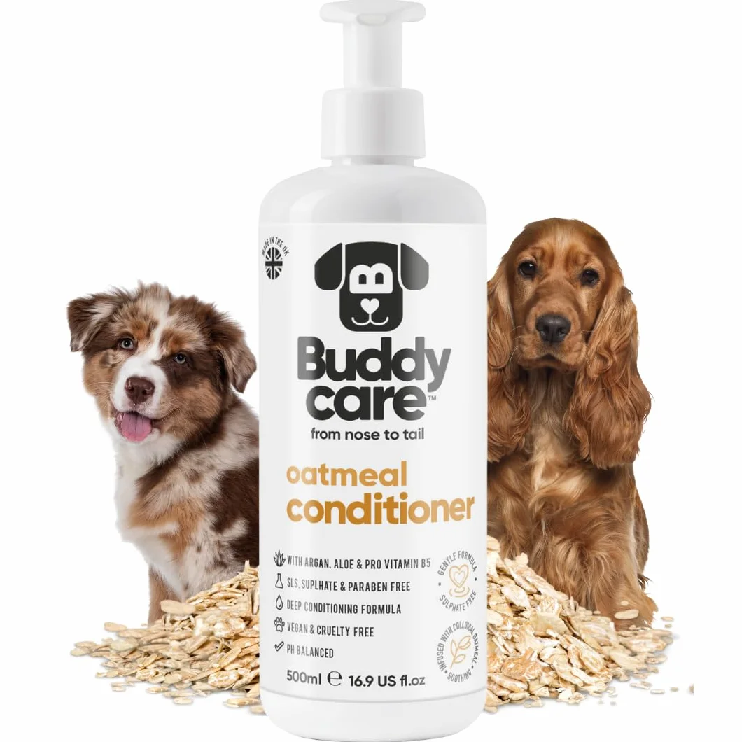 Haferflocken-Hundeconditioner von Buddycare - 500 ml - Haferbutterduftender Welpenconditioner mit Aloe Vera & Provitamin B5