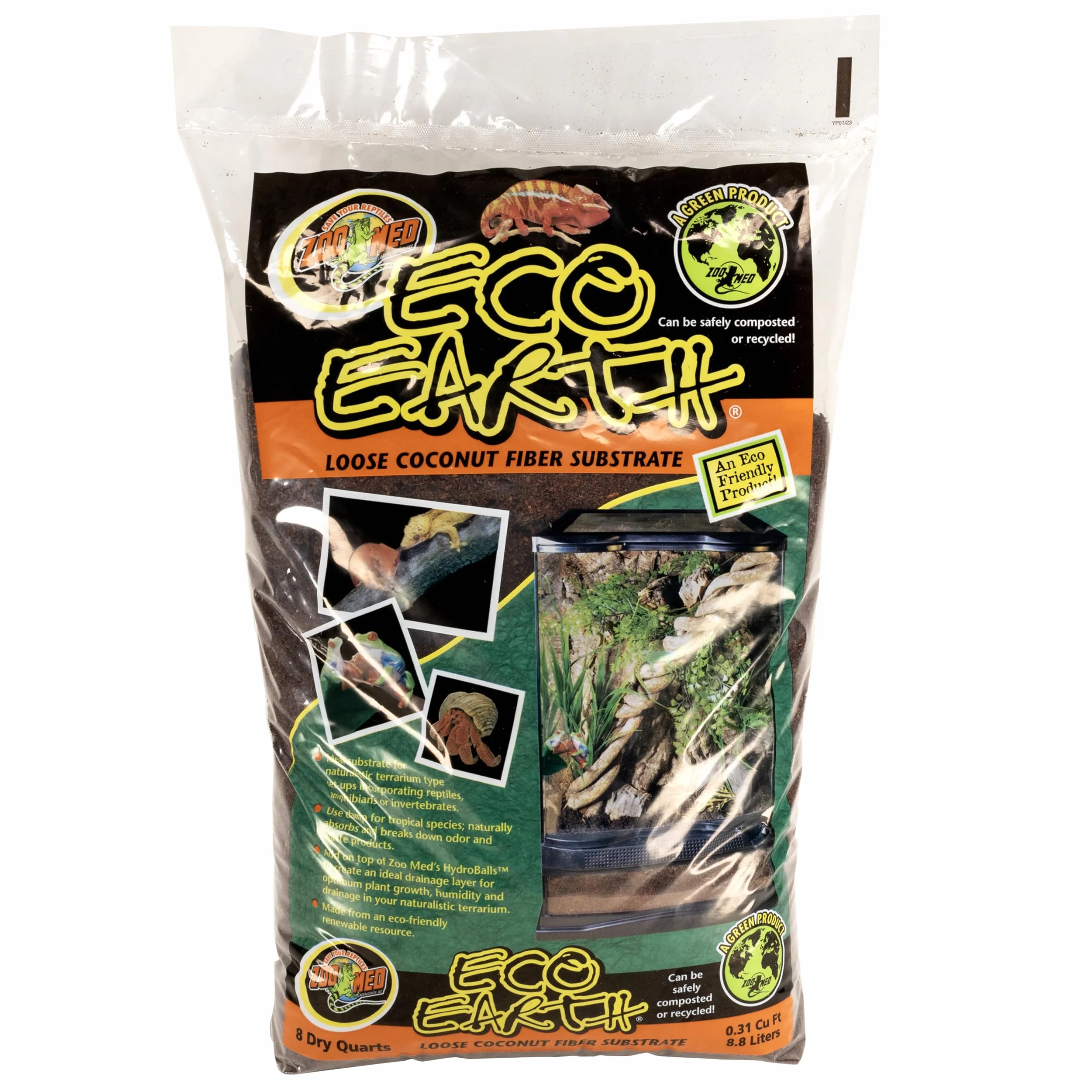 Zoo Med Eco Earth 8,8L Kokosnuss-Bodensubstrat - zur Erhöhung der Luftfeuchtigkeit im Terrarium | Für Reptilien, Amphibien, Kleintiere, Insekten, Terrarien