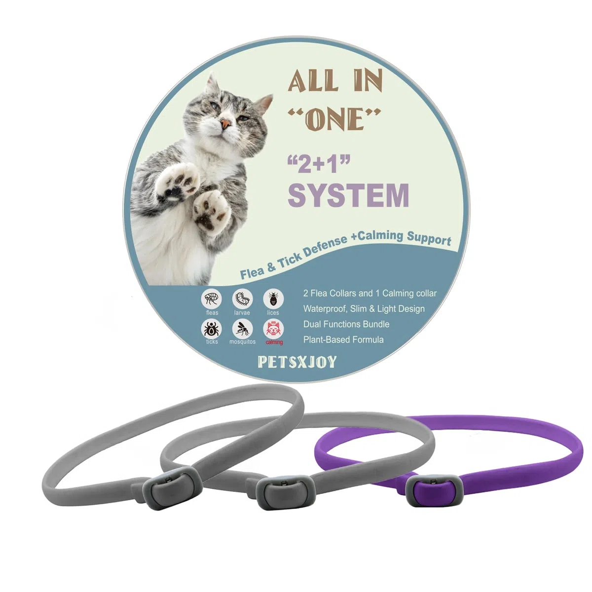 Collares para Gatos 2 en 1 – 2 Collares Antipulgas y Garrapatas + 1 Beruhigend mit Aceites Naturales, Ajustable y Confortable, Exclusivo y Económico, Protección y Relajación 24/7