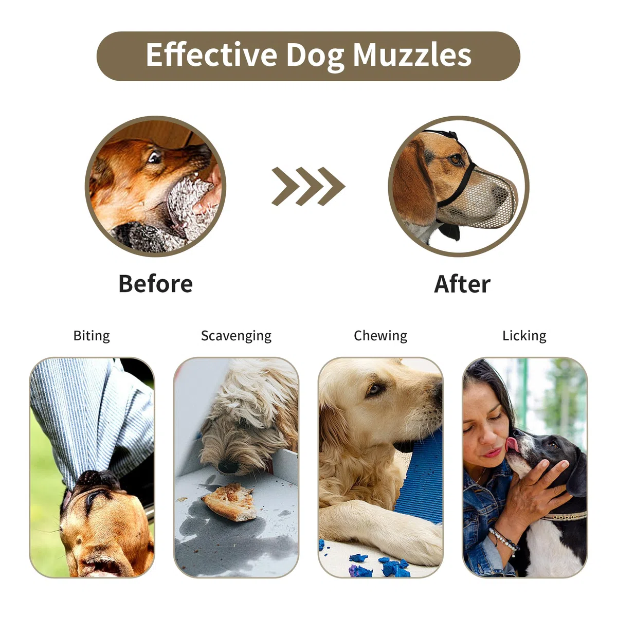 Maulkorb für Hunde, atmungsaktiv, weich, für extra kleine Hunde, verhindert Bellen, Beißen, Kauen, reflektierender, Verstellbarer Korbmaulkorb mit Air-Mesh für Dackel, Braun, Größe XS