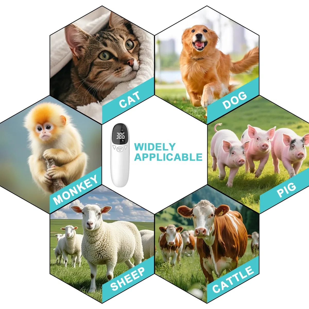 Fieberthermometer Hund mit LED Anzeige, Ohrthermometer Hund Tierthermometer Hundeohr Temperaturmonitor, USB Aufladbar Tragbares Digital Haustier Ohr Thermometer für Hunde und Katzen Ferd Kühe Tiere