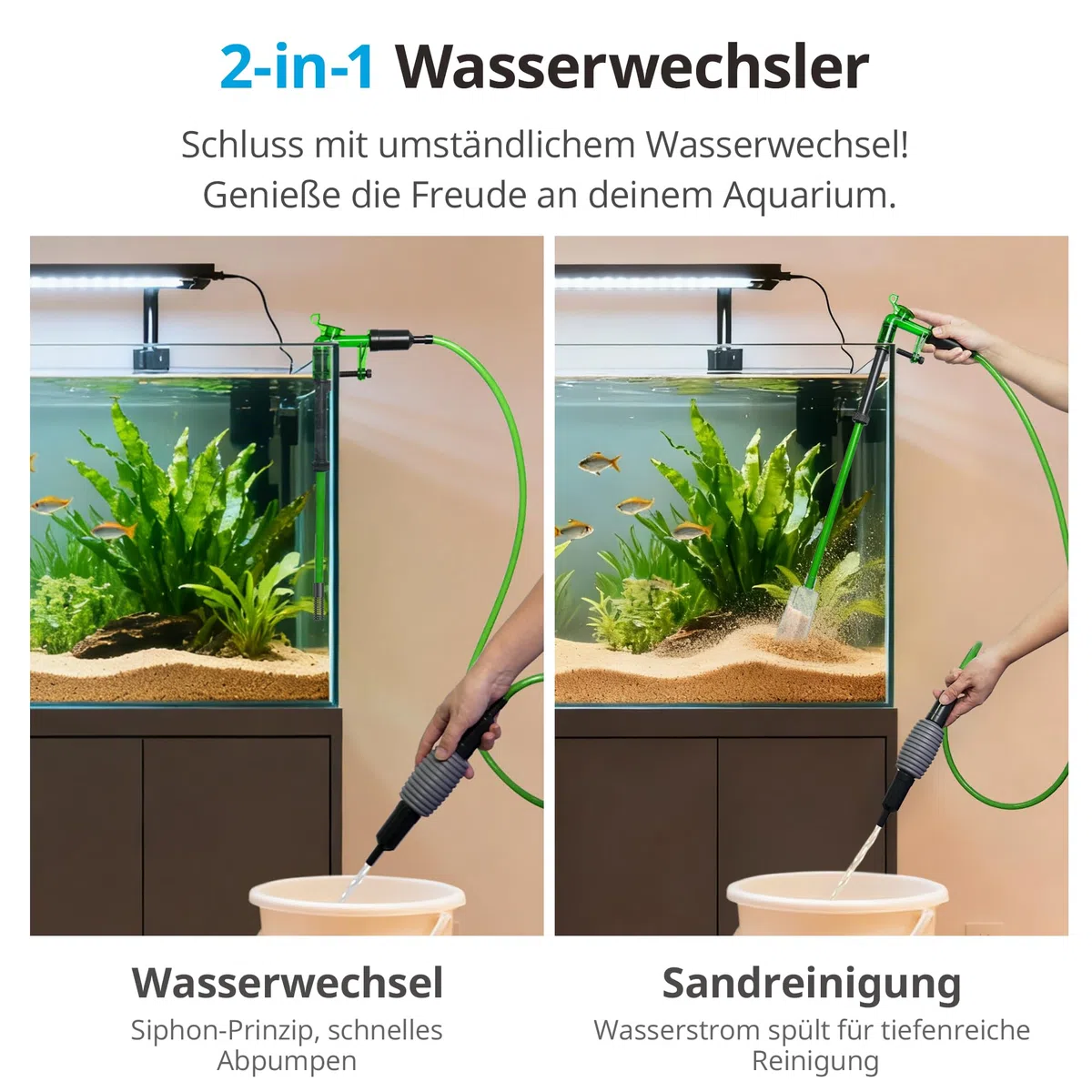 NICREW Aquarium Wasserwechsler, Kiesreiniger für Aquarium Wasserwechsel und Reinigung, Handbetriebener Sauger Bodenreiniger Aquarium Reiniger