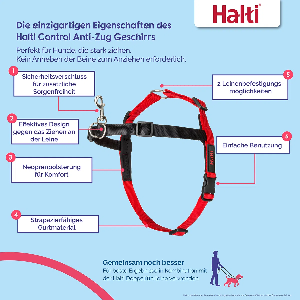 HALTI Front Control Anti-Zug Geschirr, Größe Mittel - Verhindert, dass Ihr Hund an der Leine zieht, Kontrollieren Sie Ihren Hund sanft über den Brustbereich, Einfache Anpassung und Benutzung