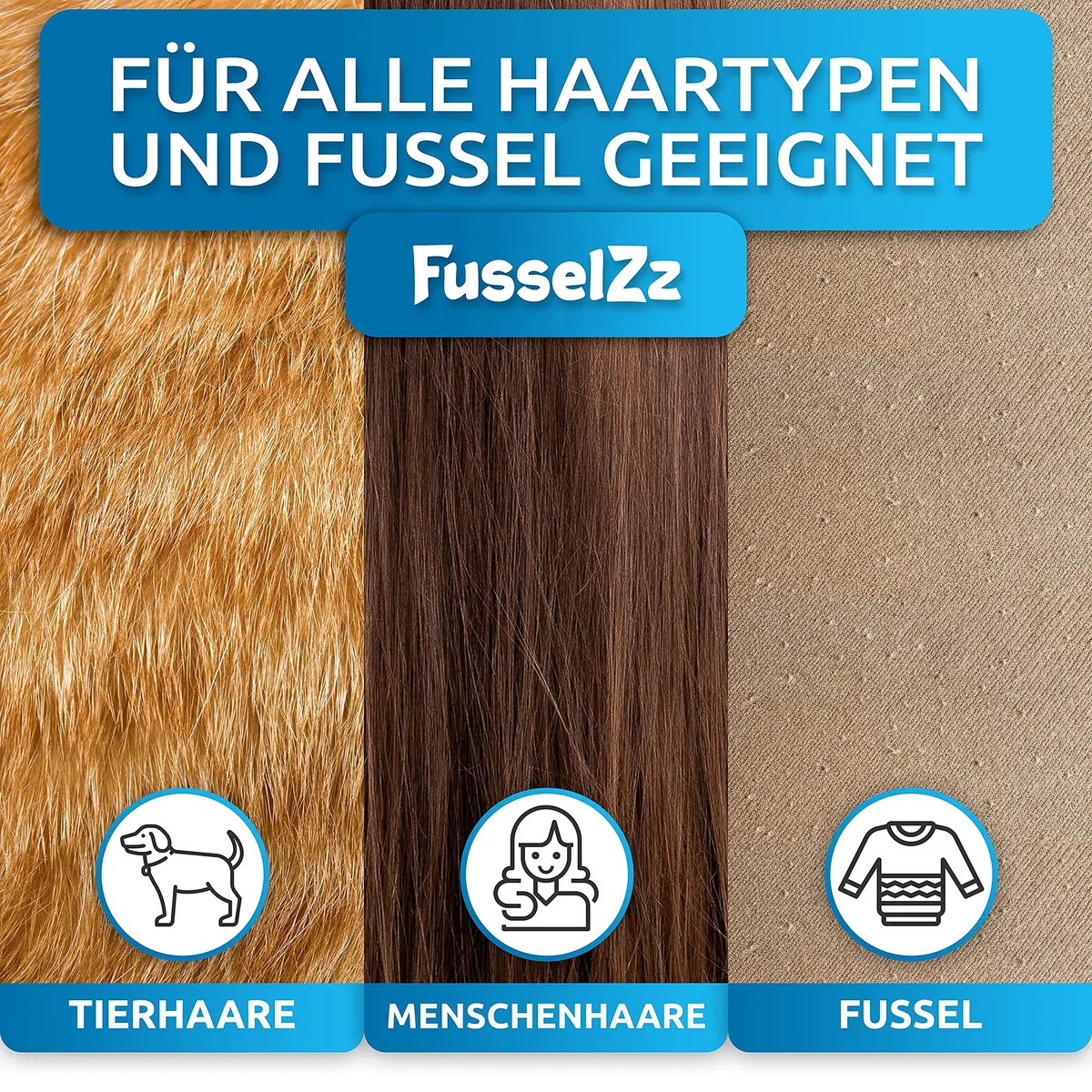 Fusselrolle Tierhaare – Premium Tierhaarentferner zum Entfernen von Hunde- & Katzenhaaren – Wiederverwendbar für Sofa, Teppich, Bett & Auto