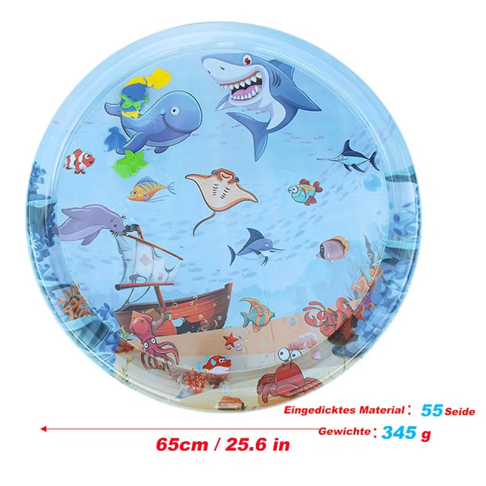 Φ65cm Sensorische Wassermatte Katze,Wassermatte Für Katzen Im Sommer,Wassersensorische Spielmatte,Verdickte 55 Seide Spielwasser-Sensormatte Für Kleine Hunde Und Katzen (Haifischform)