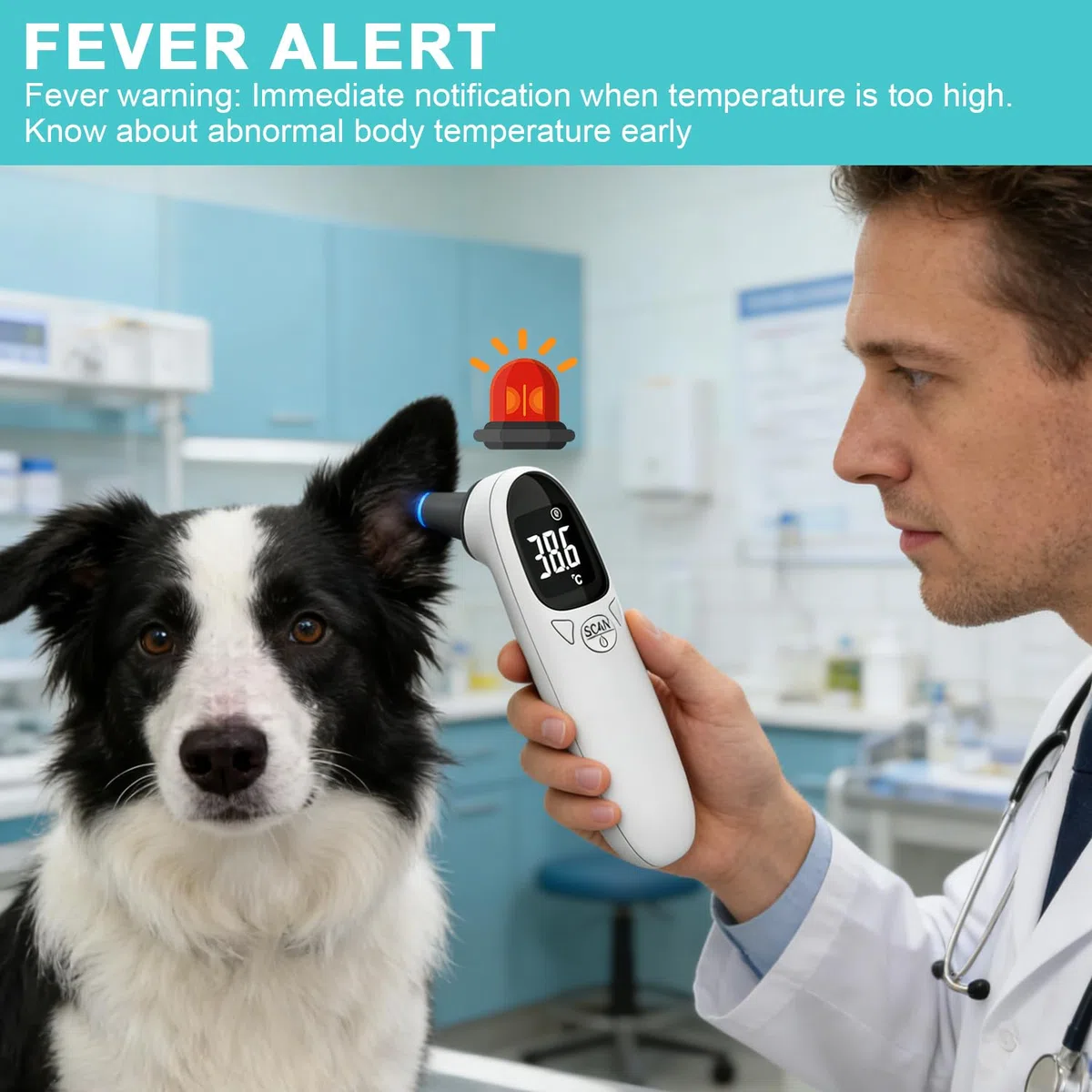 Fieberthermometer Hund mit LED Anzeige, Ohrthermometer Hund Tierthermometer Hundeohr Temperaturmonitor, USB Aufladbar Tragbares Digital Haustier Ohr Thermometer für Hunde und Katzen Ferd Kühe Tiere