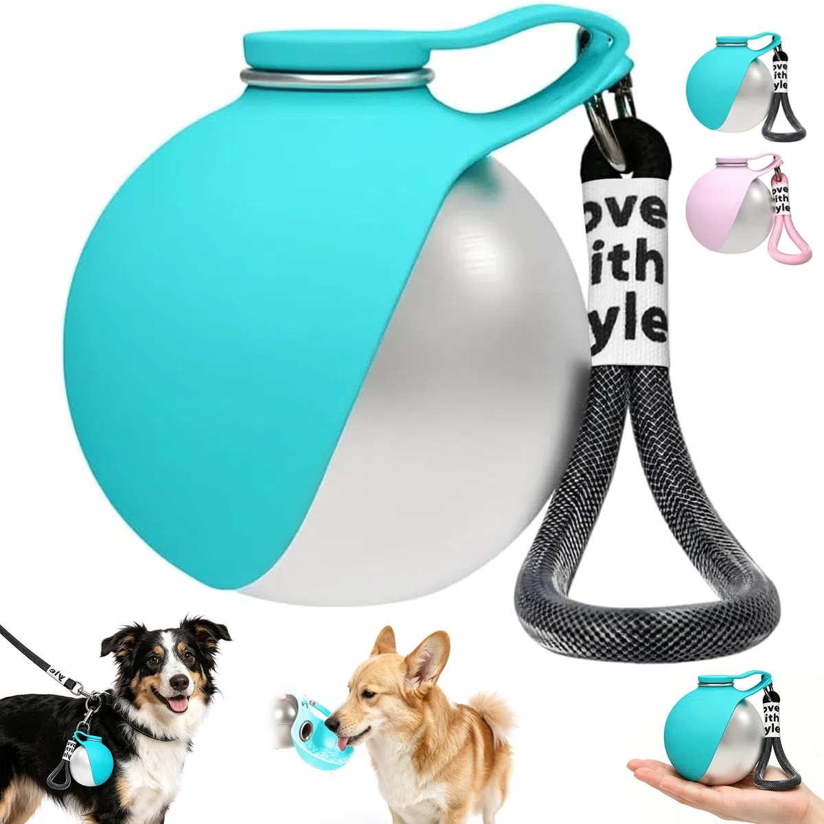 Trinkflasche Hunde für Unterwegs, 285ml Tragbare Edelstahl Hundetrinkflasche mit Faltbarem Silikonnapf, TrinkflaschHunde Trinkflasche to Go,Wasserflasche Hunde Katze für Wnterwegs Reise Camping(Blau)