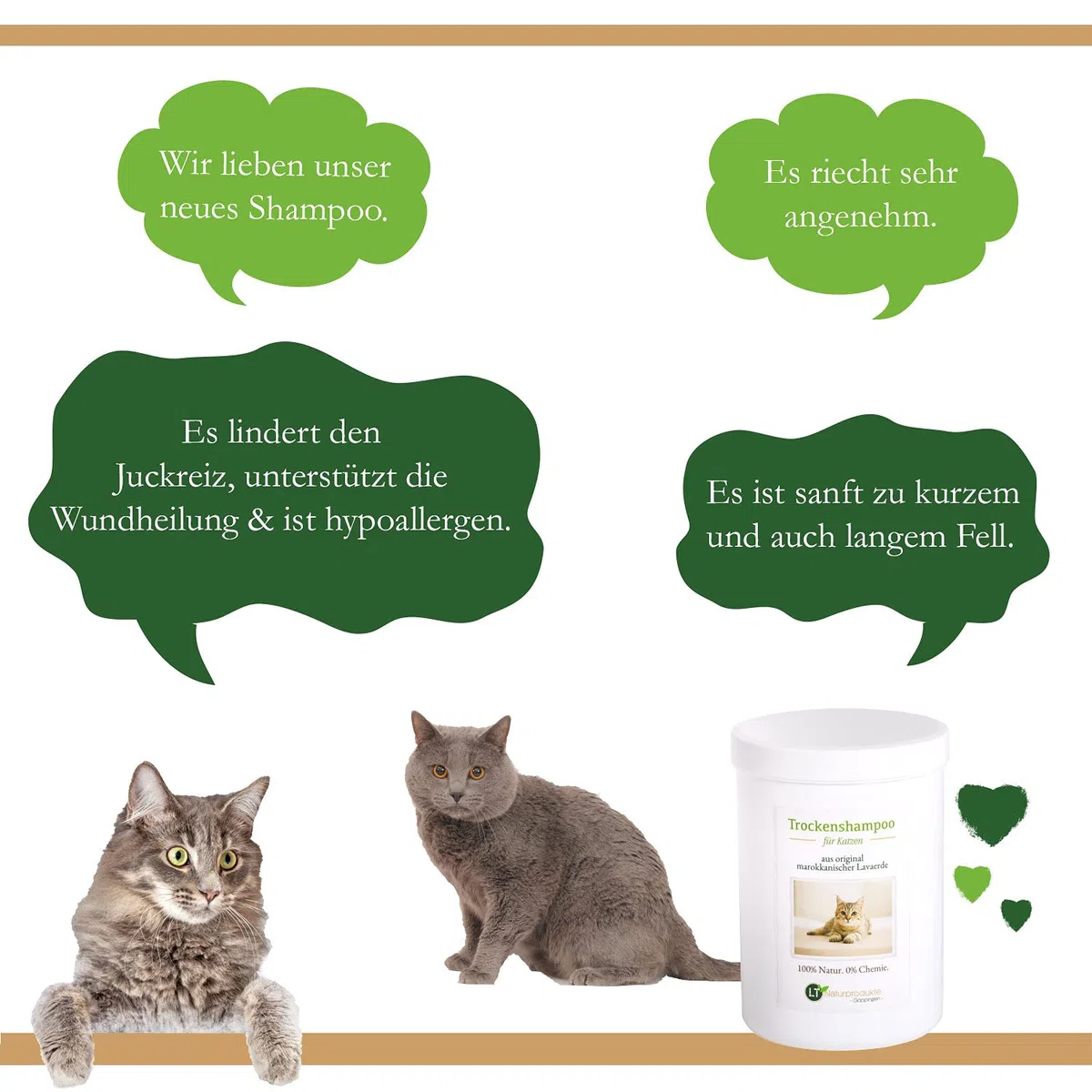 Trockenshampoo für Katzen - mit original marokkanischer Lavaerde | Vegan und Bio | zur chemiefreien Fellpflege | 1 kg